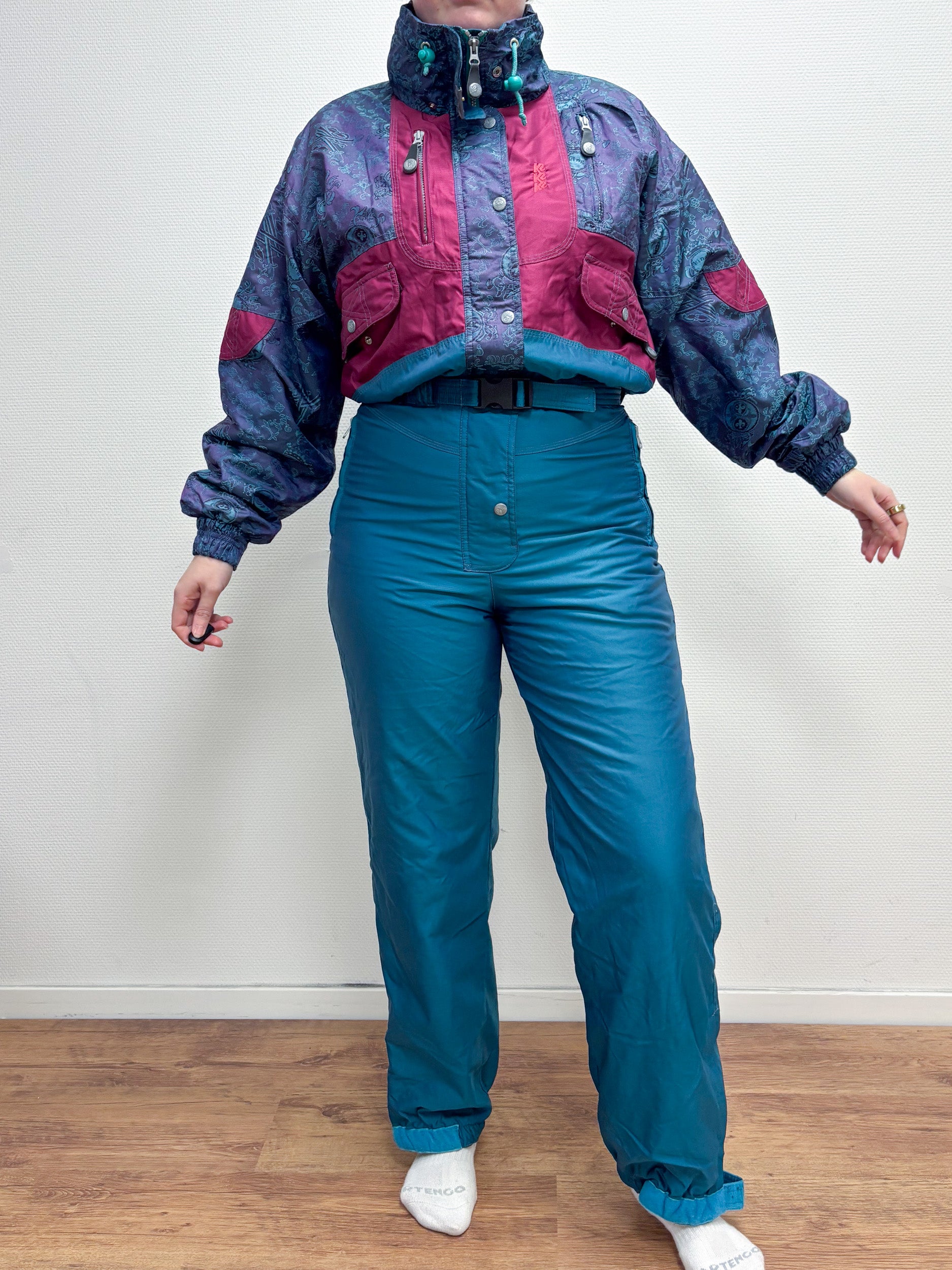 Vintage retro skipak - K2 blauw, paars, roze maat M