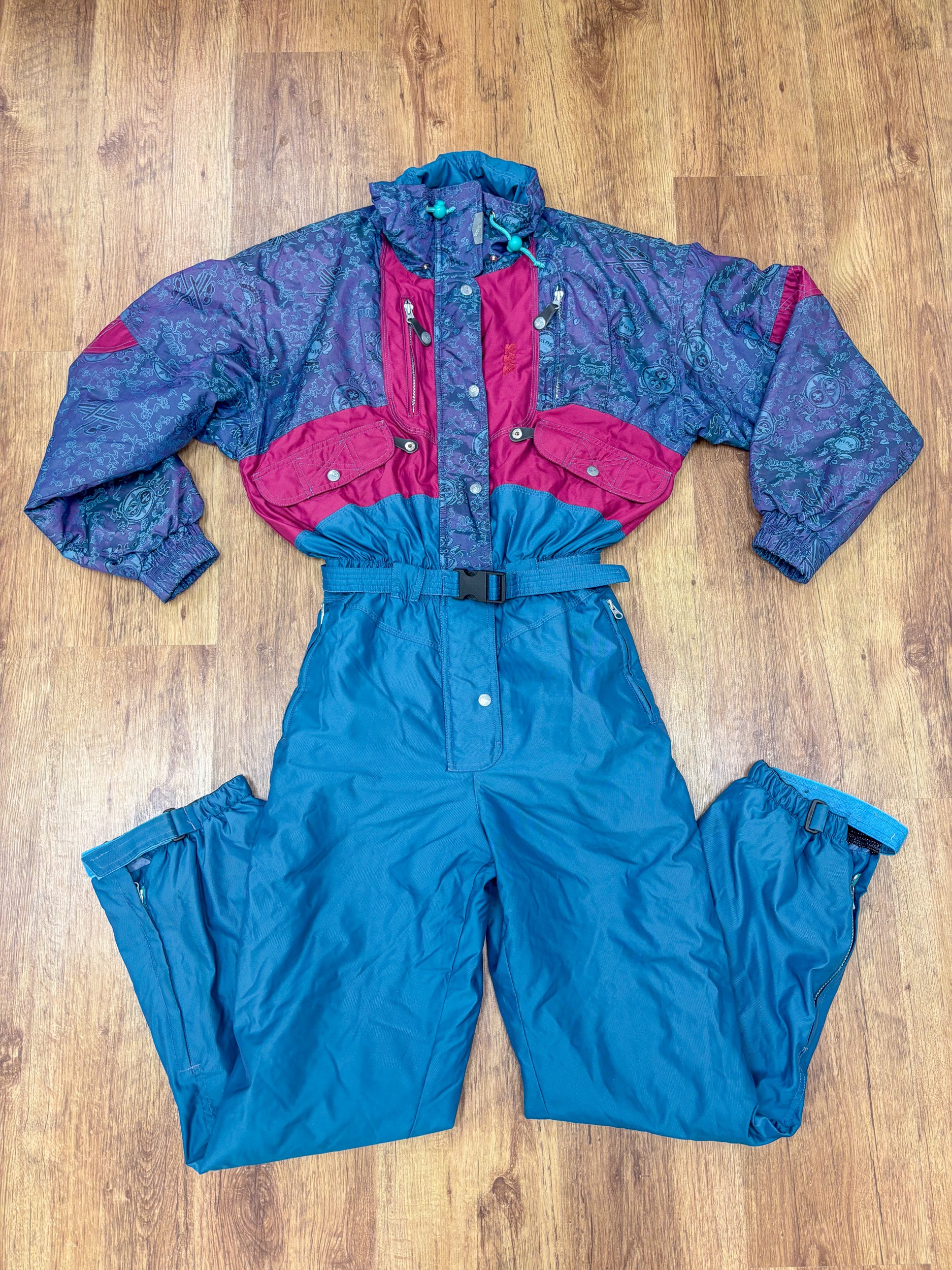 Vintage retro skipak - K2 blauw, paars, roze maat M