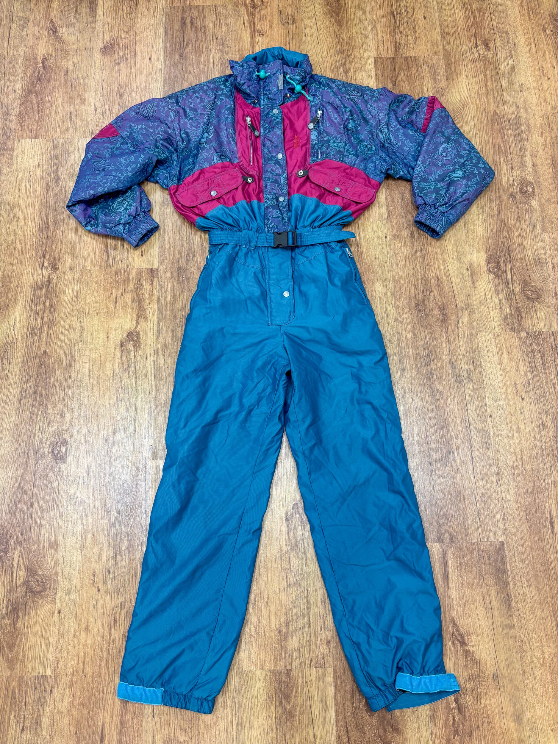 Vintage retro skipak - K2 blauw, paars, roze maat M