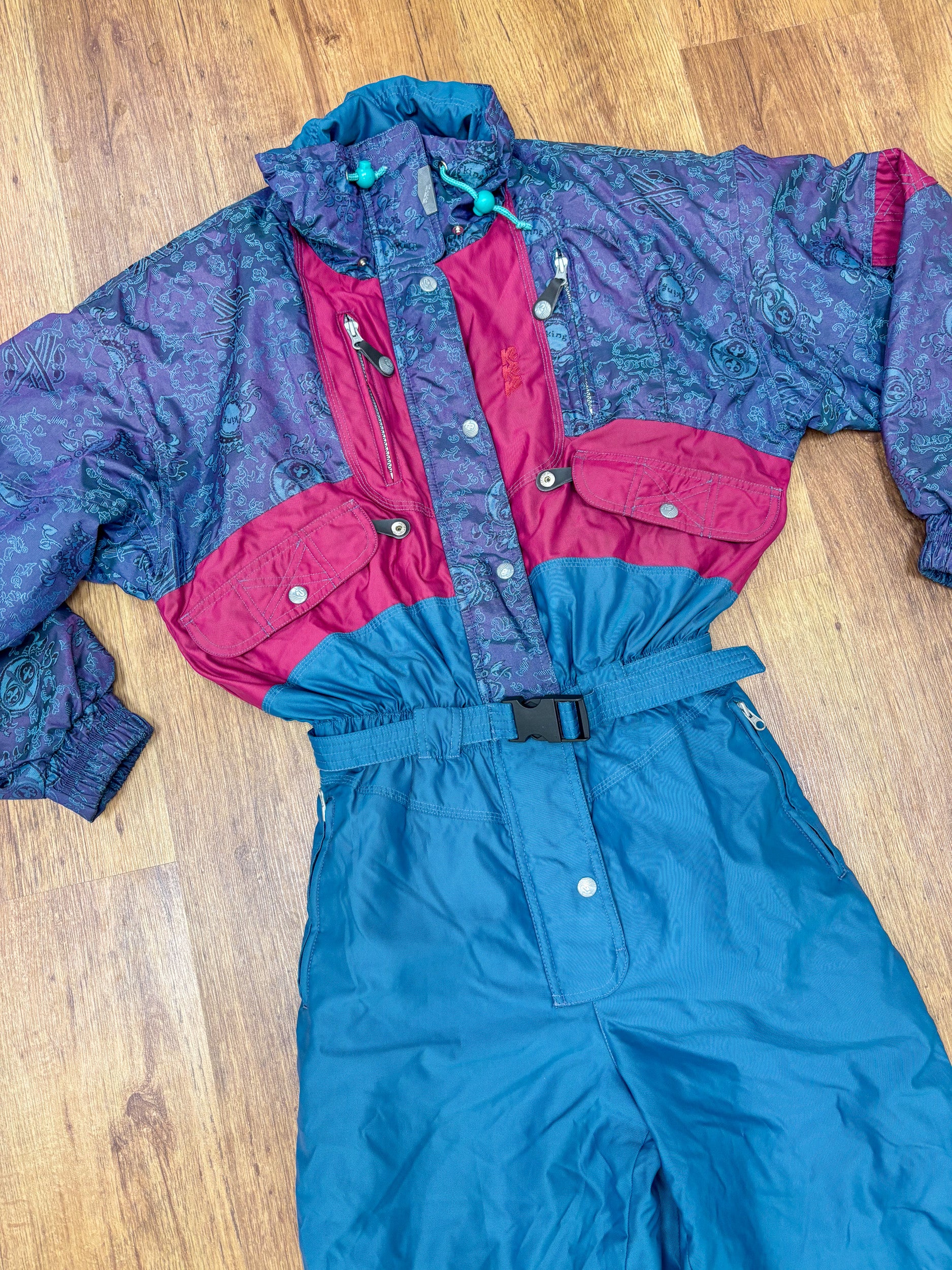 Vintage retro skipak - K2 blauw, paars, roze maat M