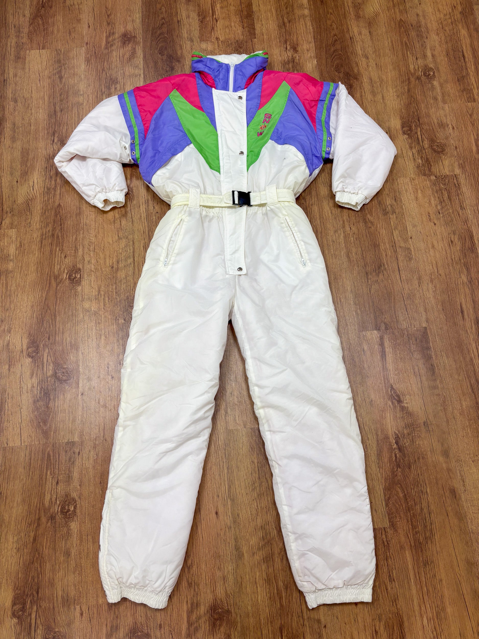 Vintage retro skipak - Wit, groen, paars maat M