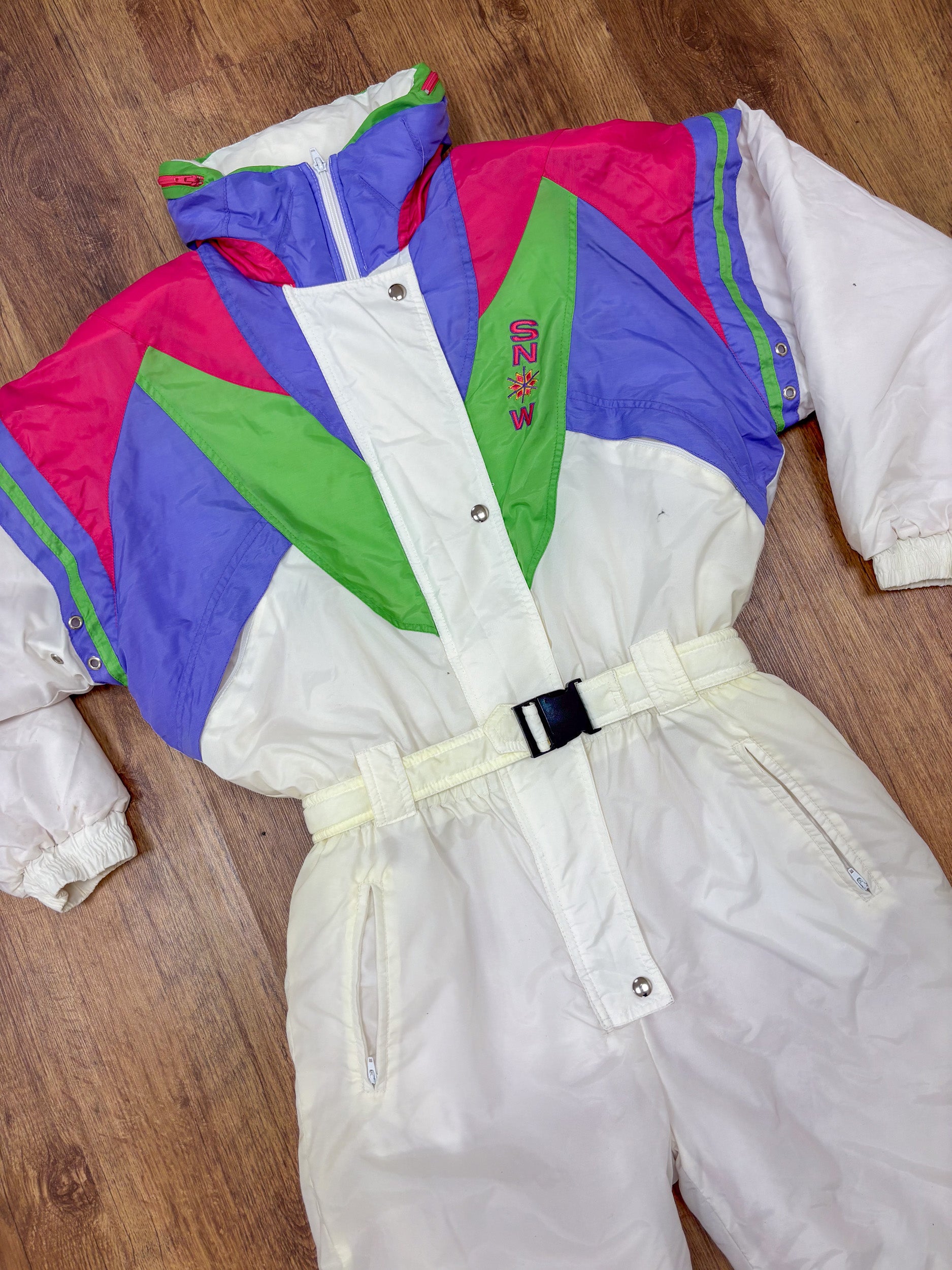 Vintage retro skipak - Wit, groen, paars maat M