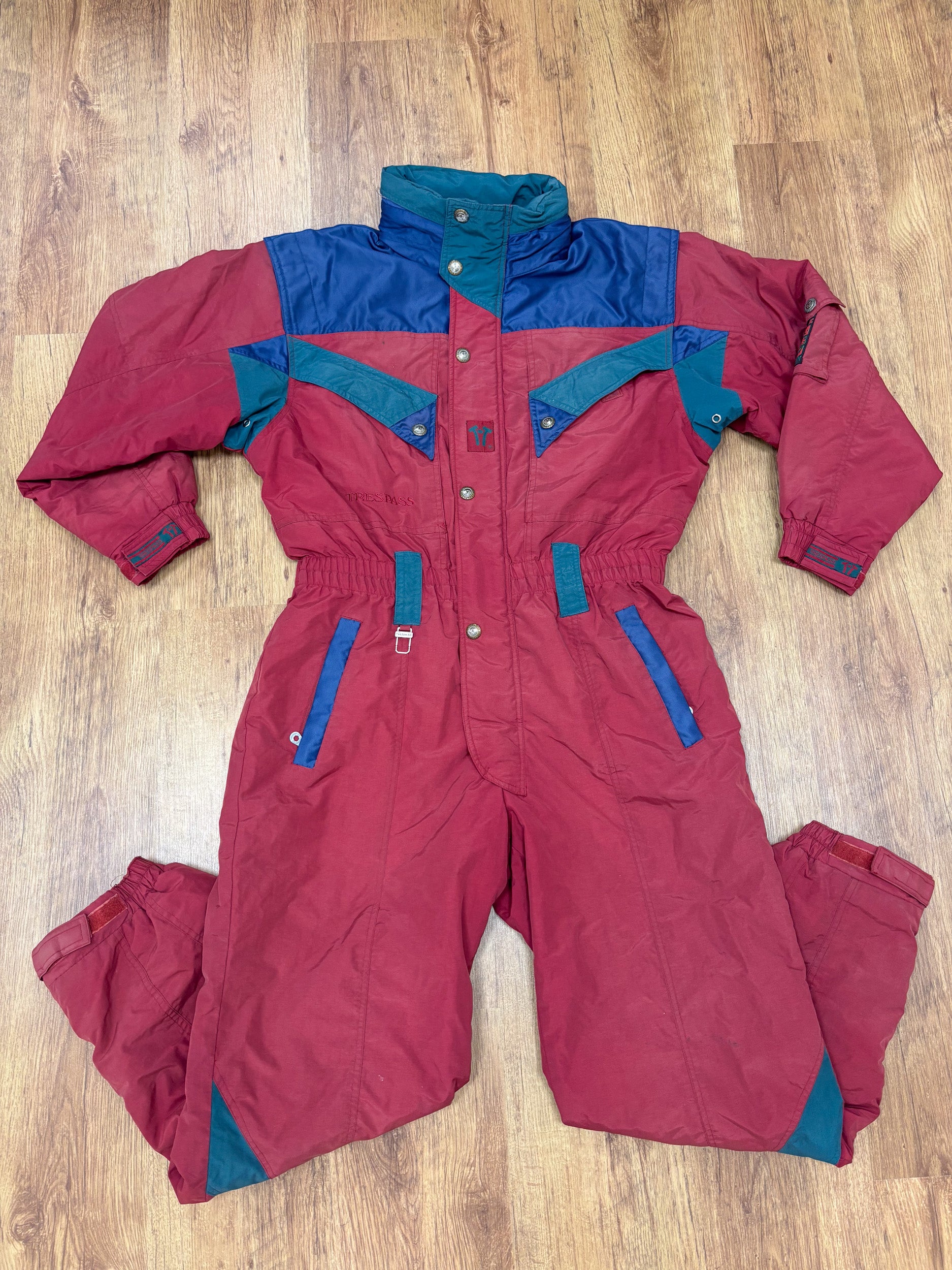 Vintage retro skipak - rood, blauw, groen maat M-L