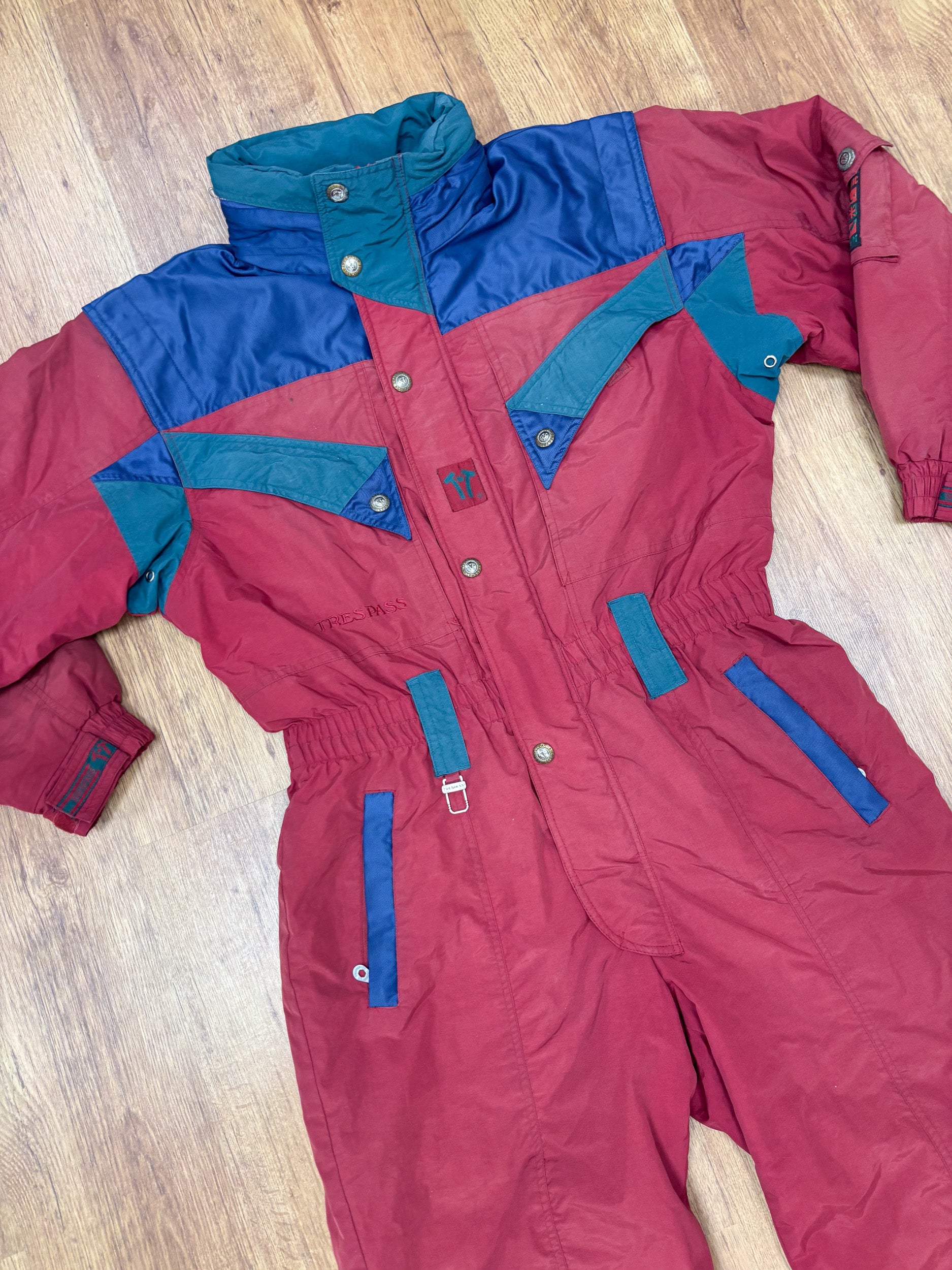 Vintage retro skipak - rood, blauw, groen maat M-L