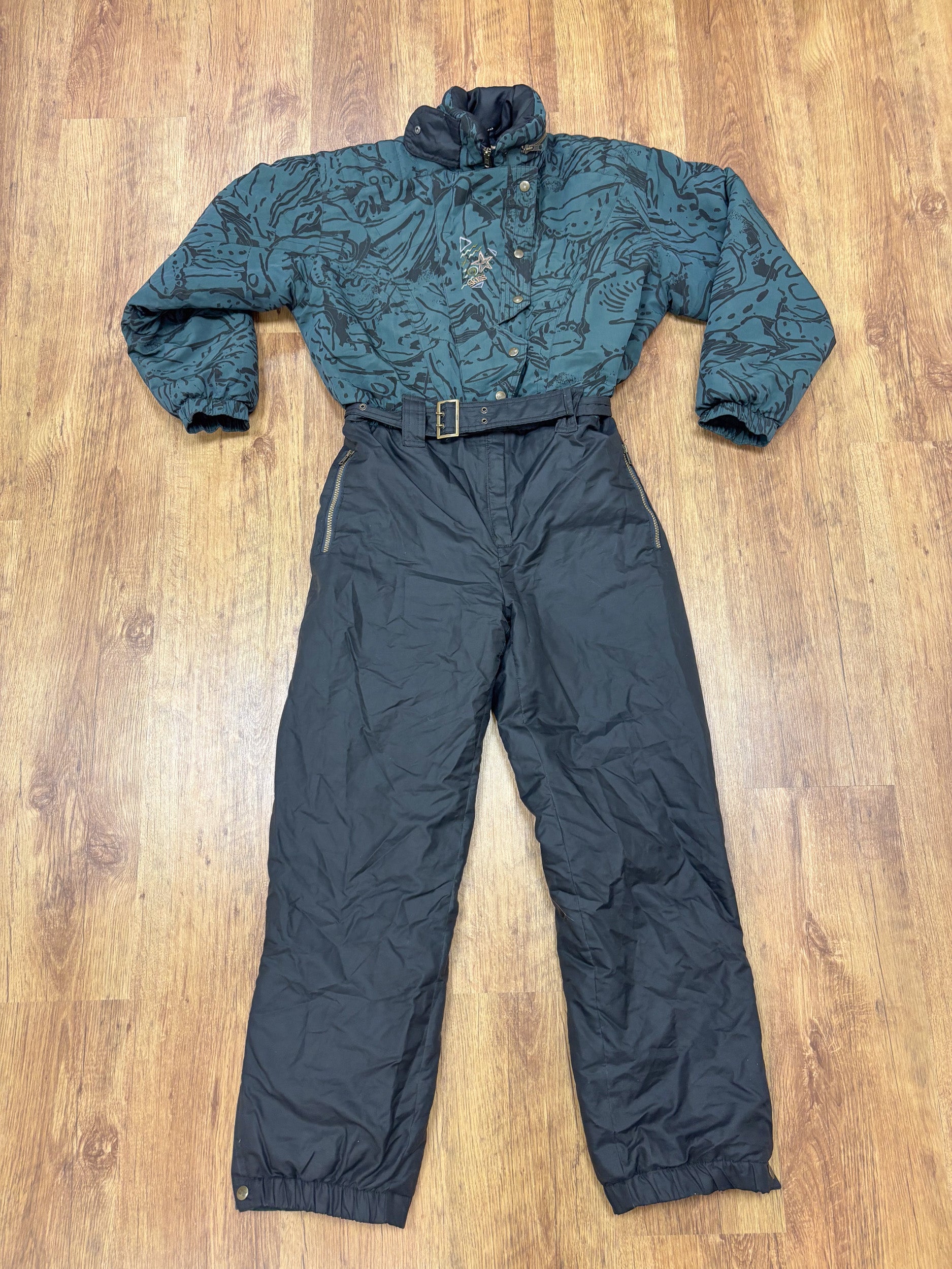 Vintage retro skipak - SKISS zwart, groen met print maat M