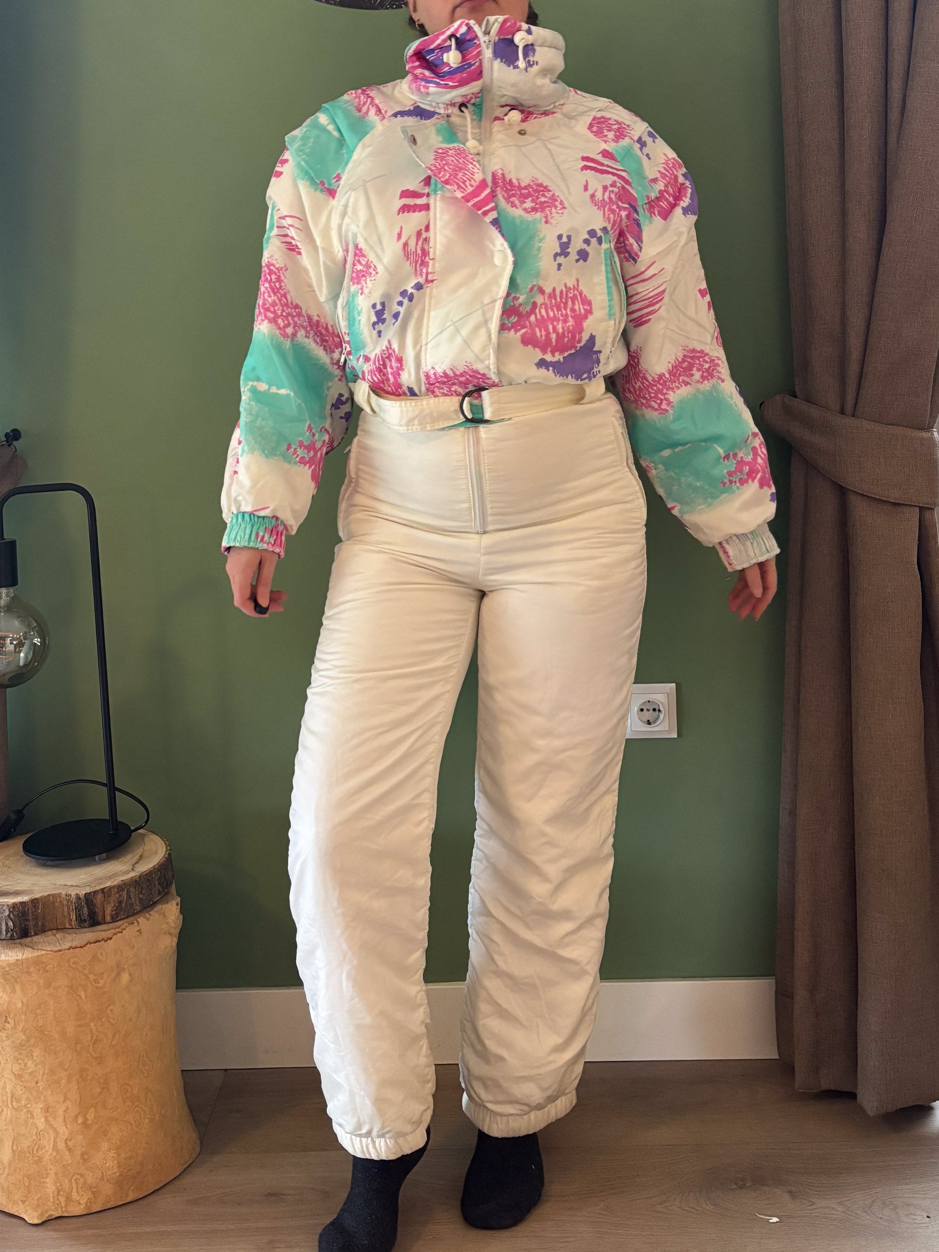 Vintage retro skipak - wit, roze, turquoise maat M