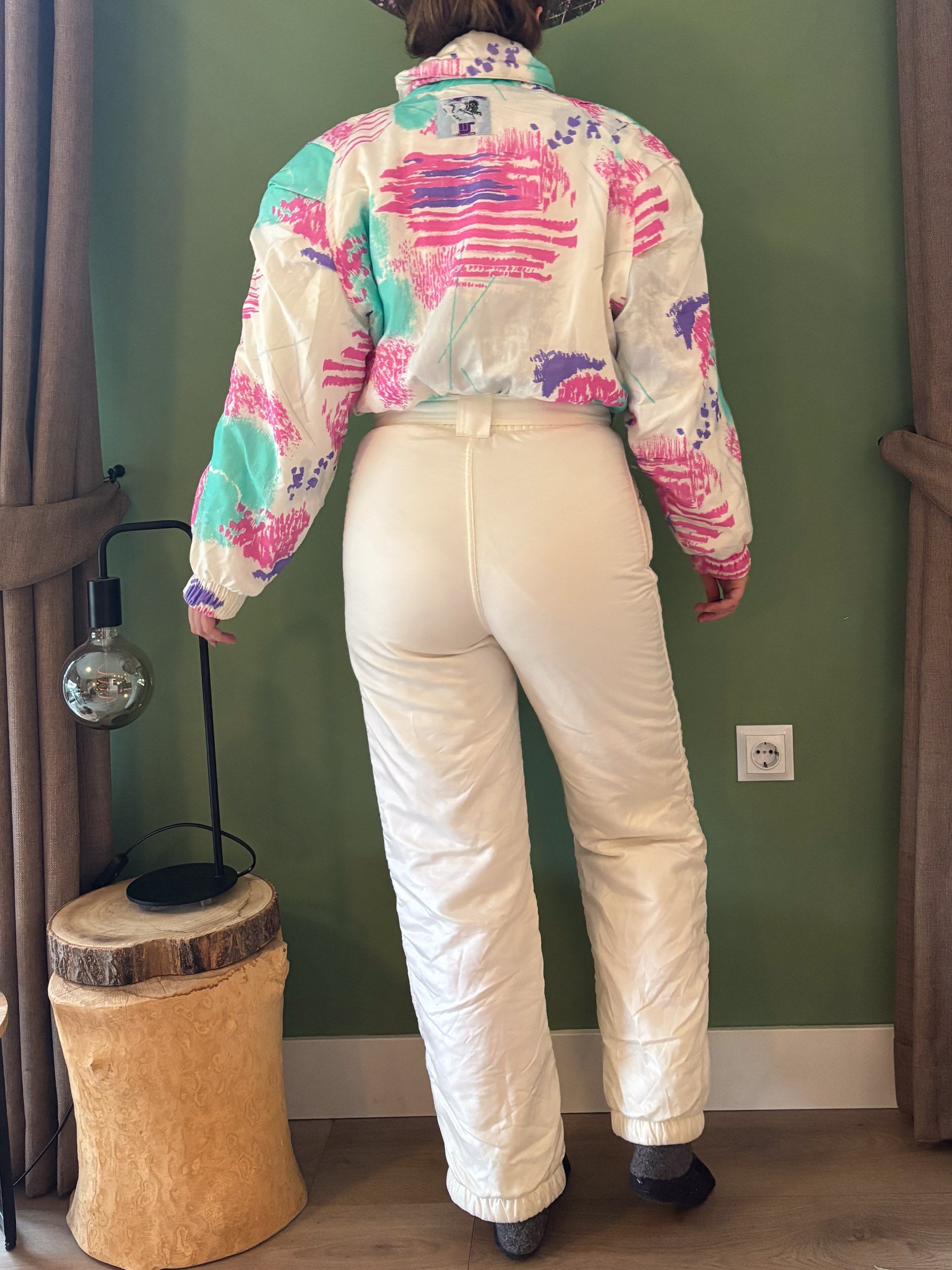 Vintage retro skipak - wit, roze, turquoise maat M