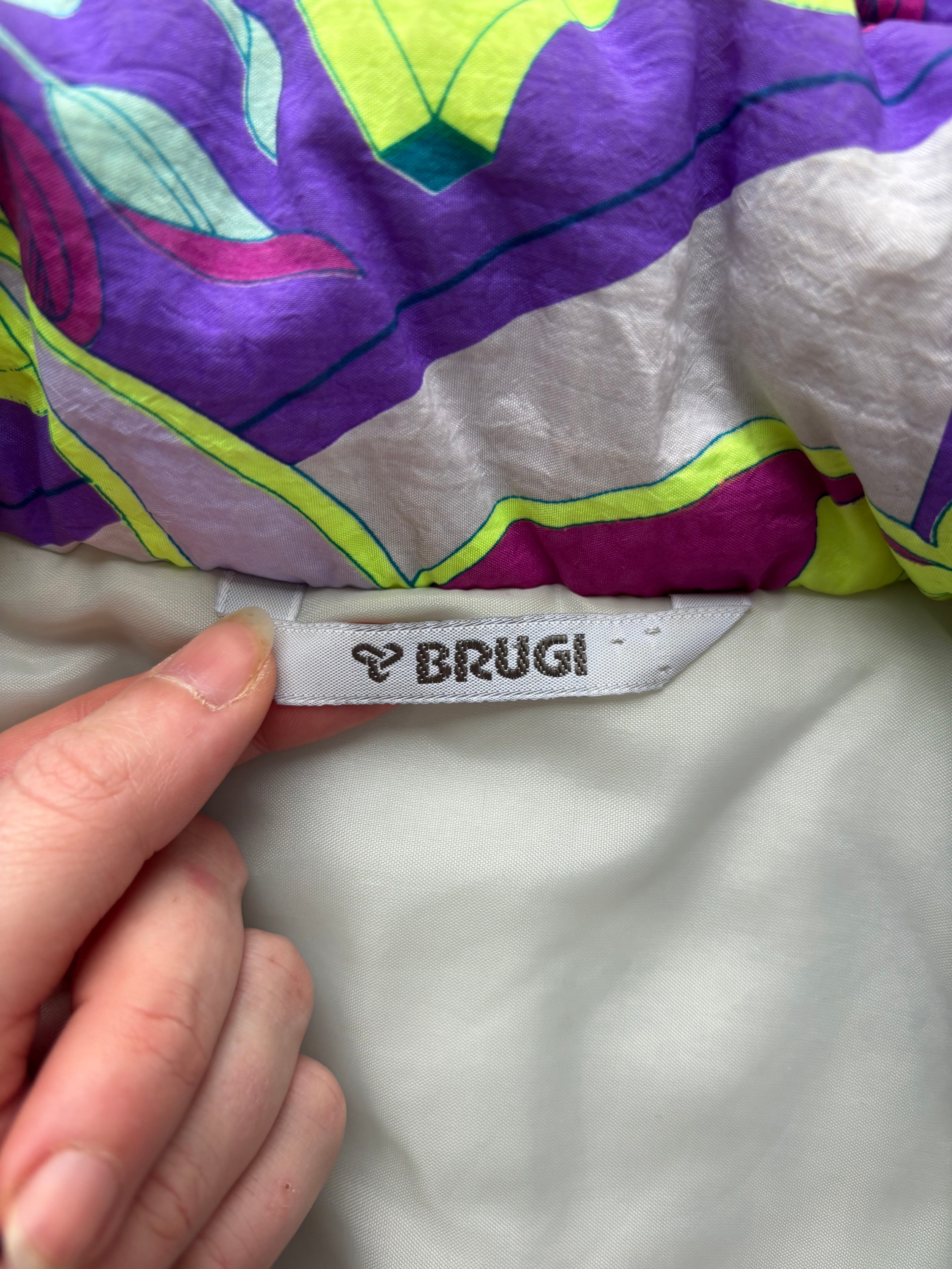 Vintage retro ski jas - Brugi print bordeaux, paars, geel maat S/M