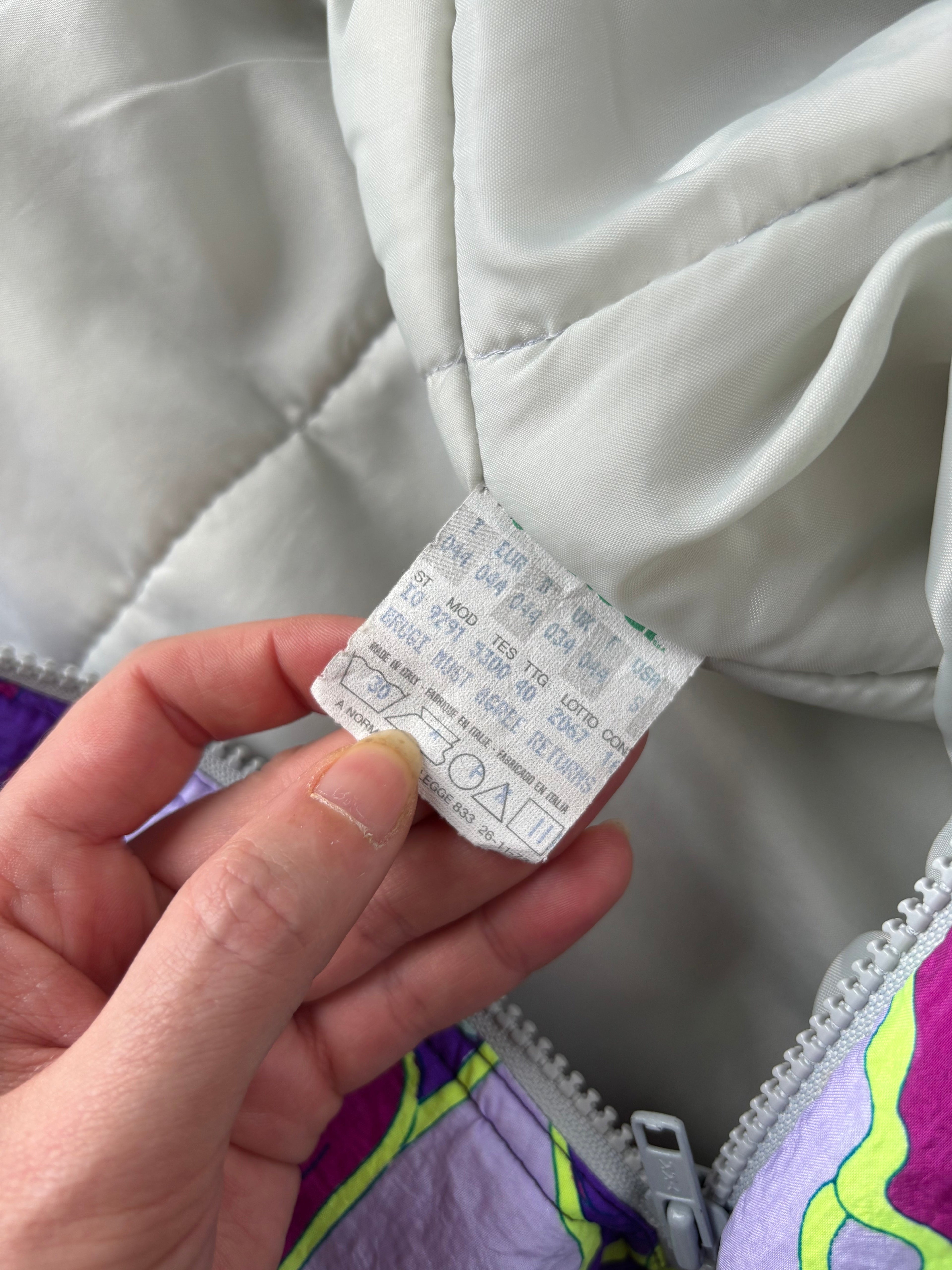 Vintage retro ski jas - Brugi print bordeaux, paars, geel maat S/M