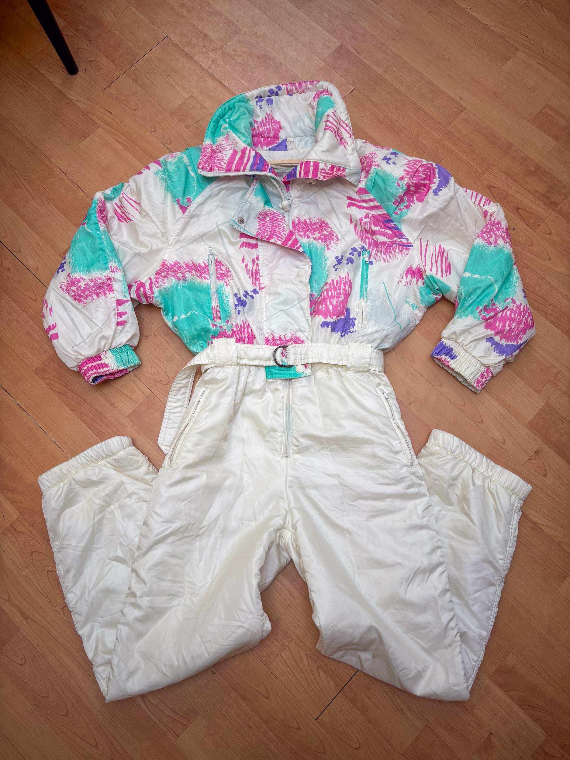 Vintage retro skipak - wit, roze, turquoise maat M