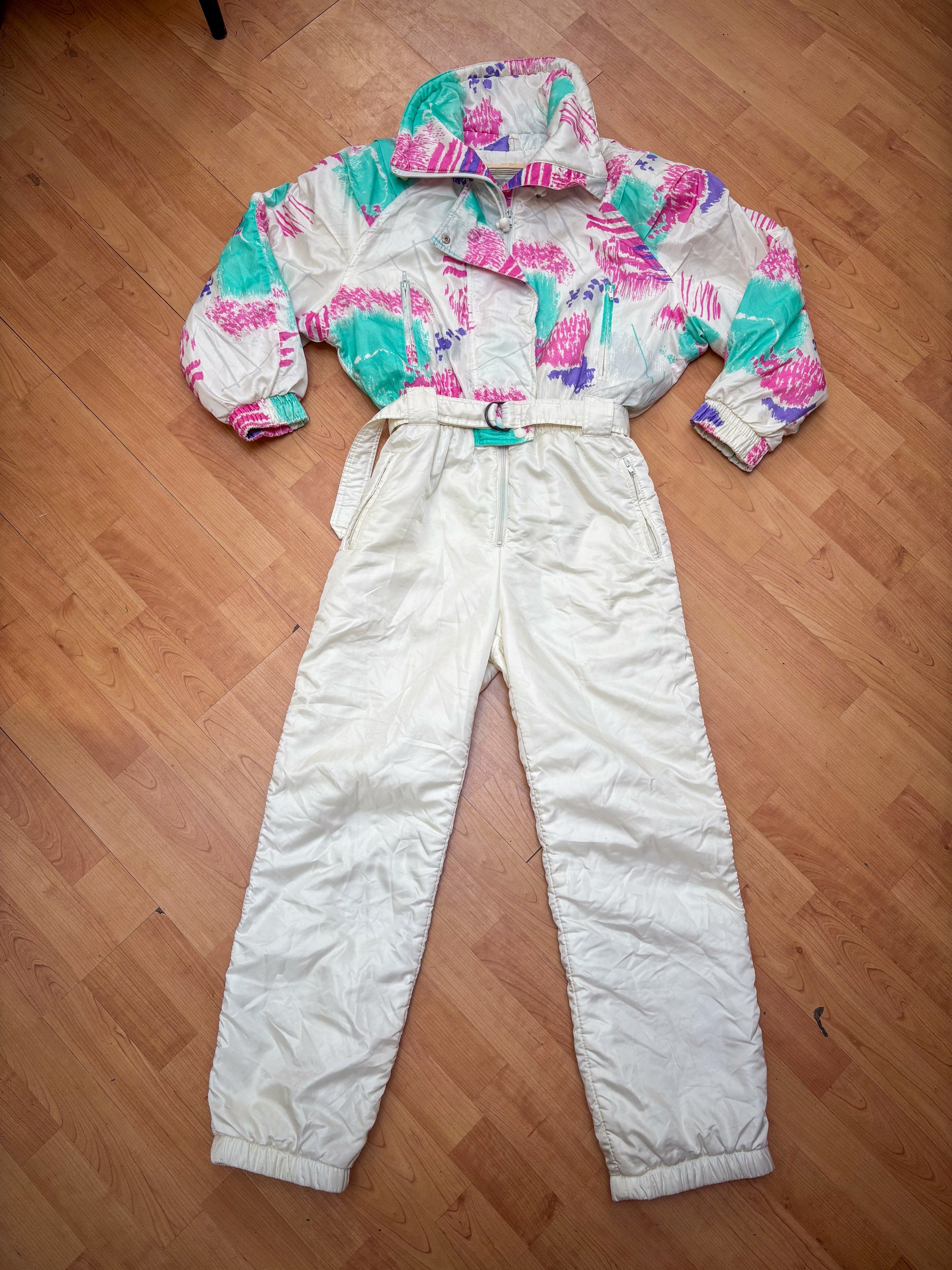 Vintage retro skipak - wit, roze, turquoise maat M