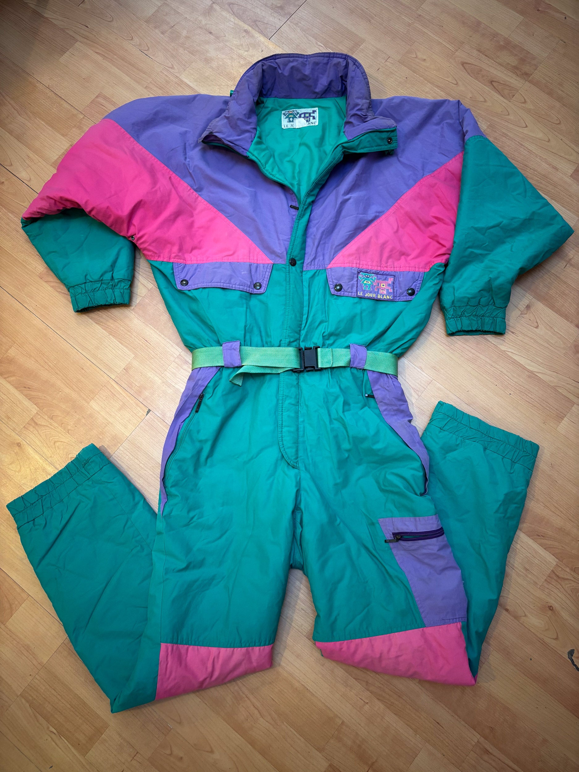 Vintage retro skipak - groen, paars, roze maat L