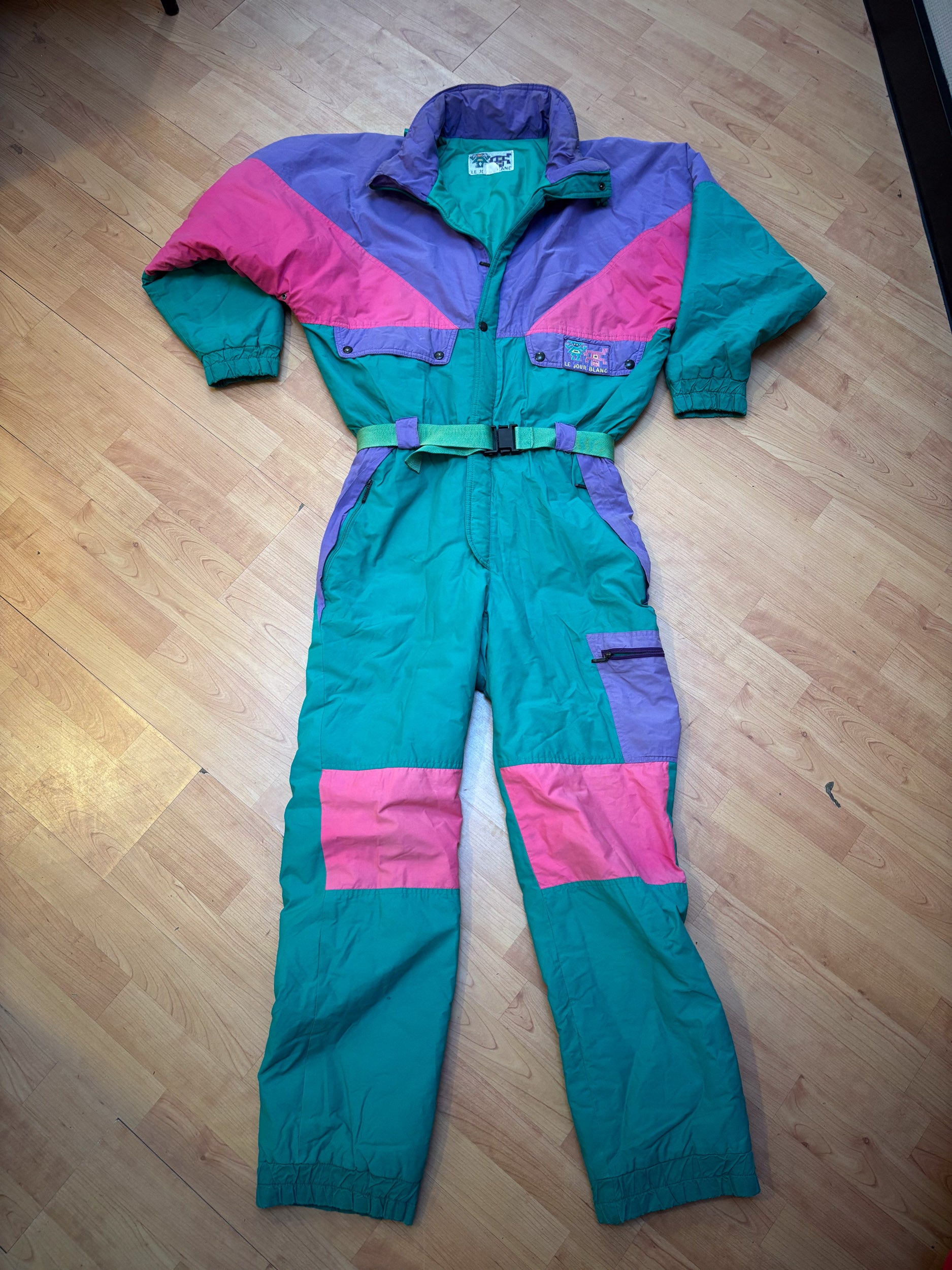 Vintage retro skipak - groen, paars, roze maat L