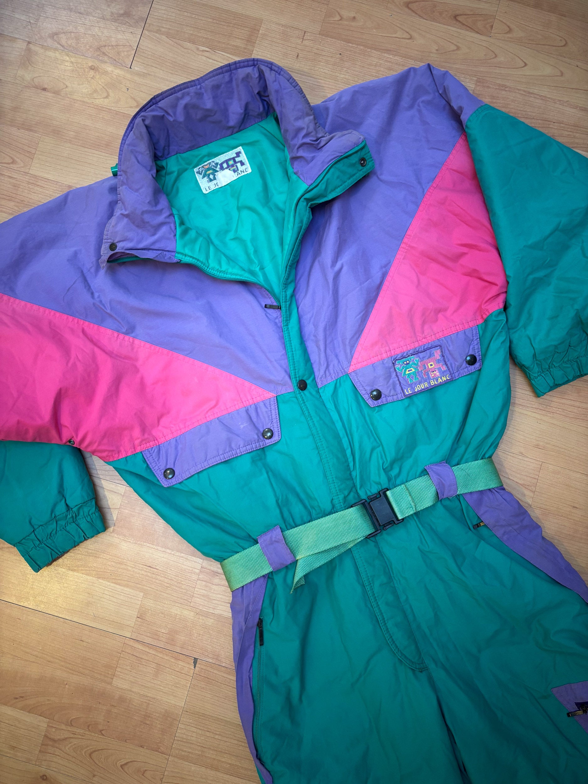 Vintage retro skipak - groen, paars, roze maat L