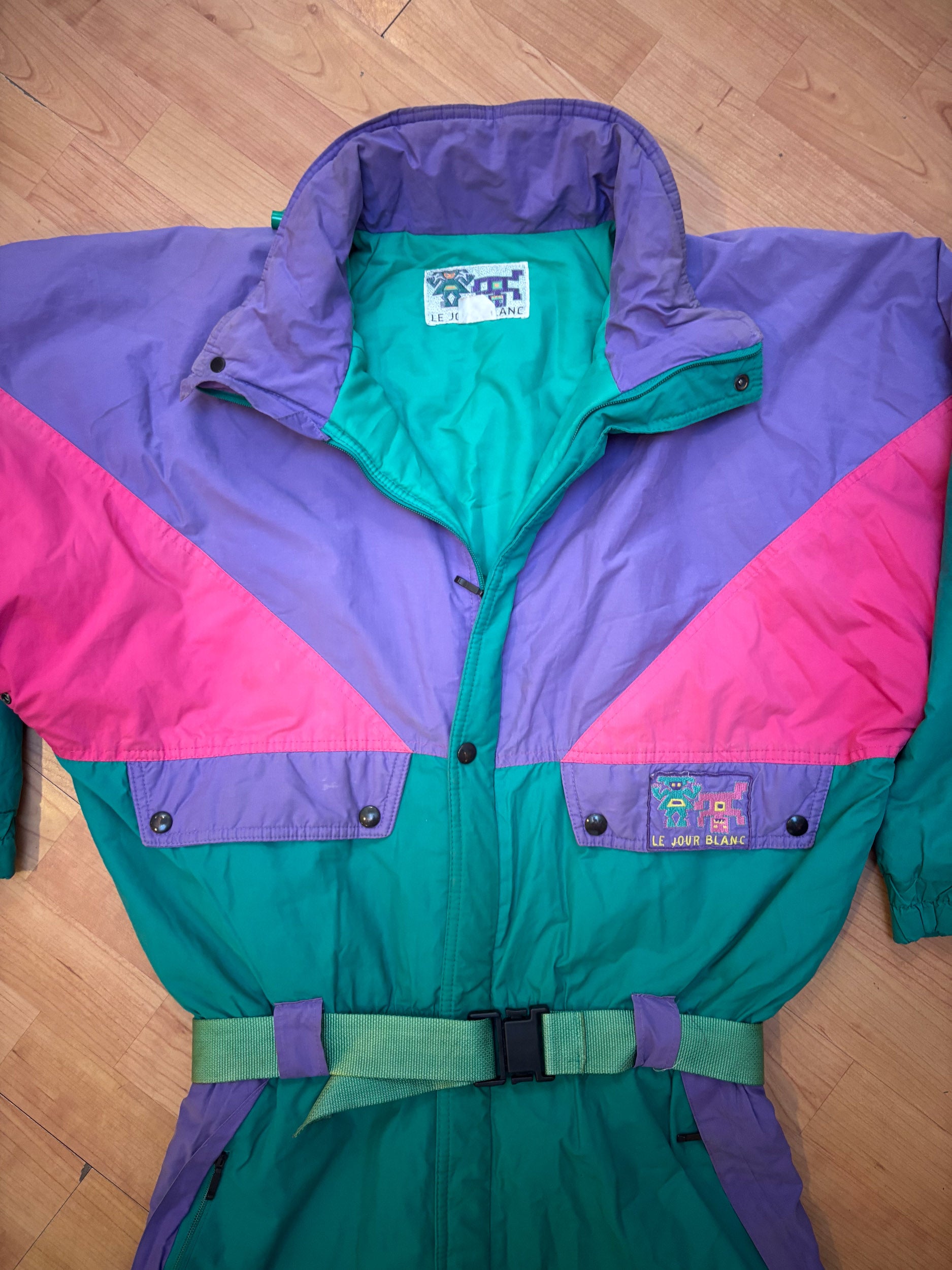 Vintage retro skipak - groen, paars, roze maat L