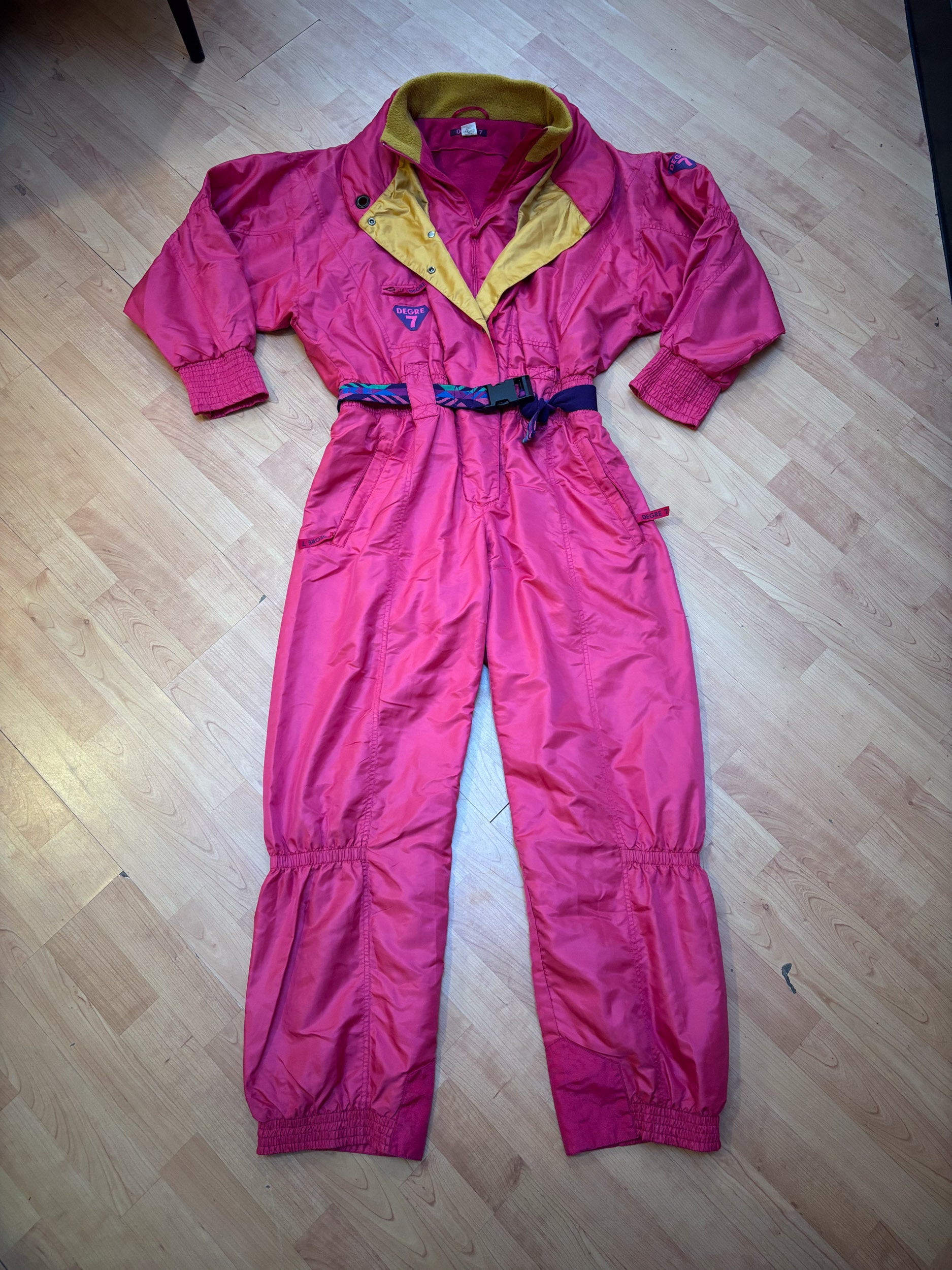 Vintage retro skipak - Degre 7 shiny roze, goud geel maat M