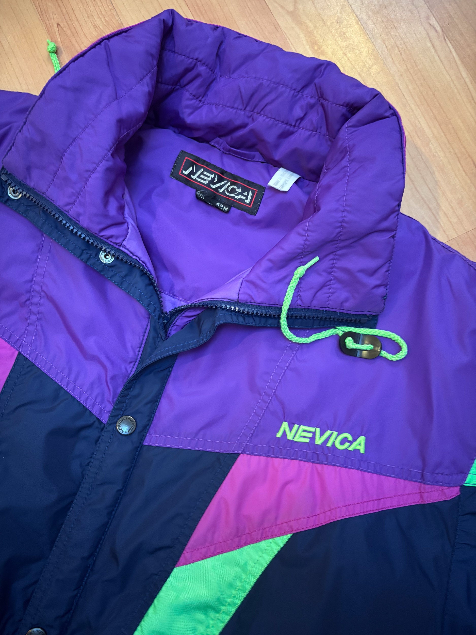 Vintage retro skipak - Donkerblauw, paars, neon groen maat M