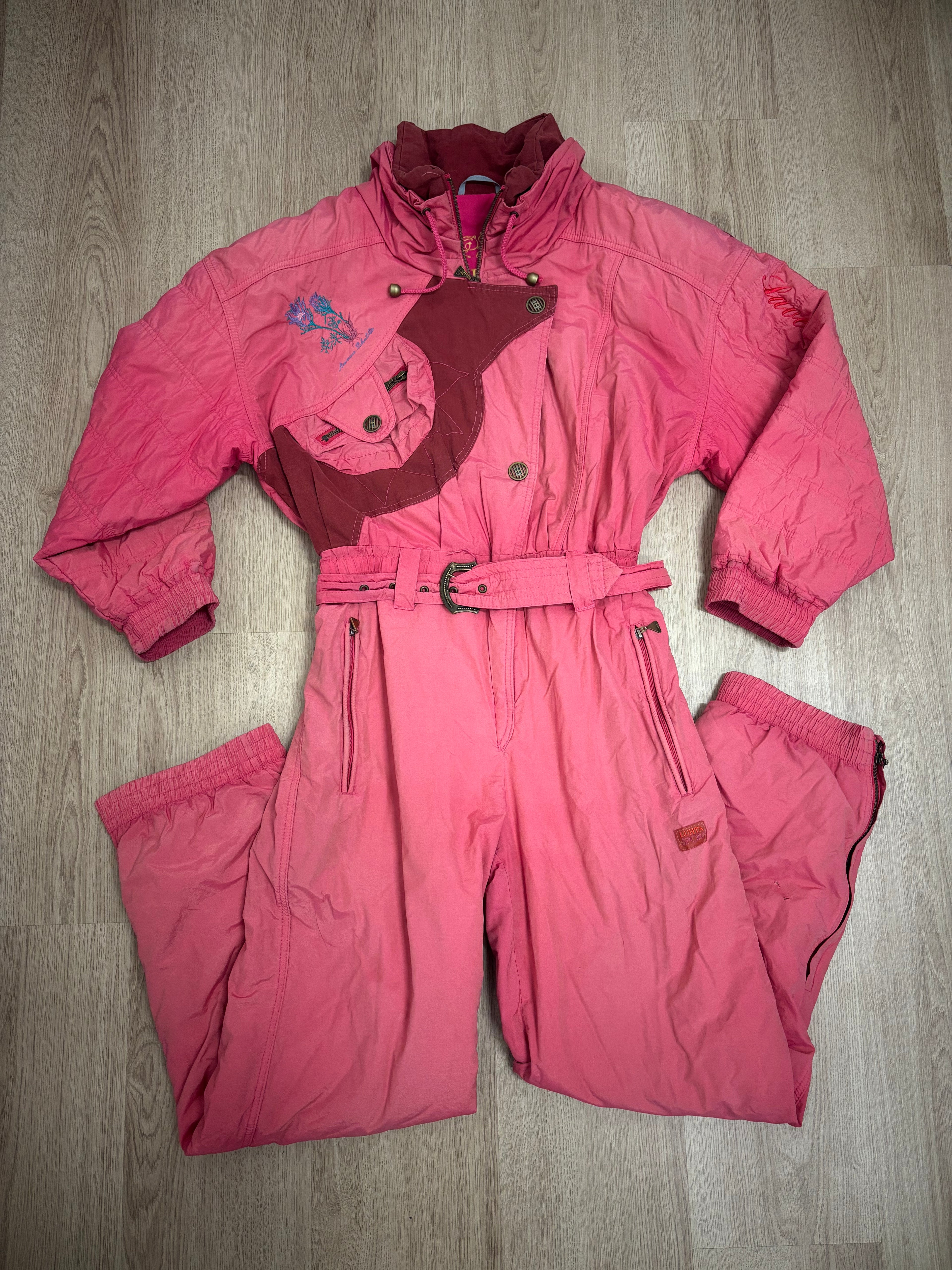 Vintage retro skipak - roze met borduursel maat L