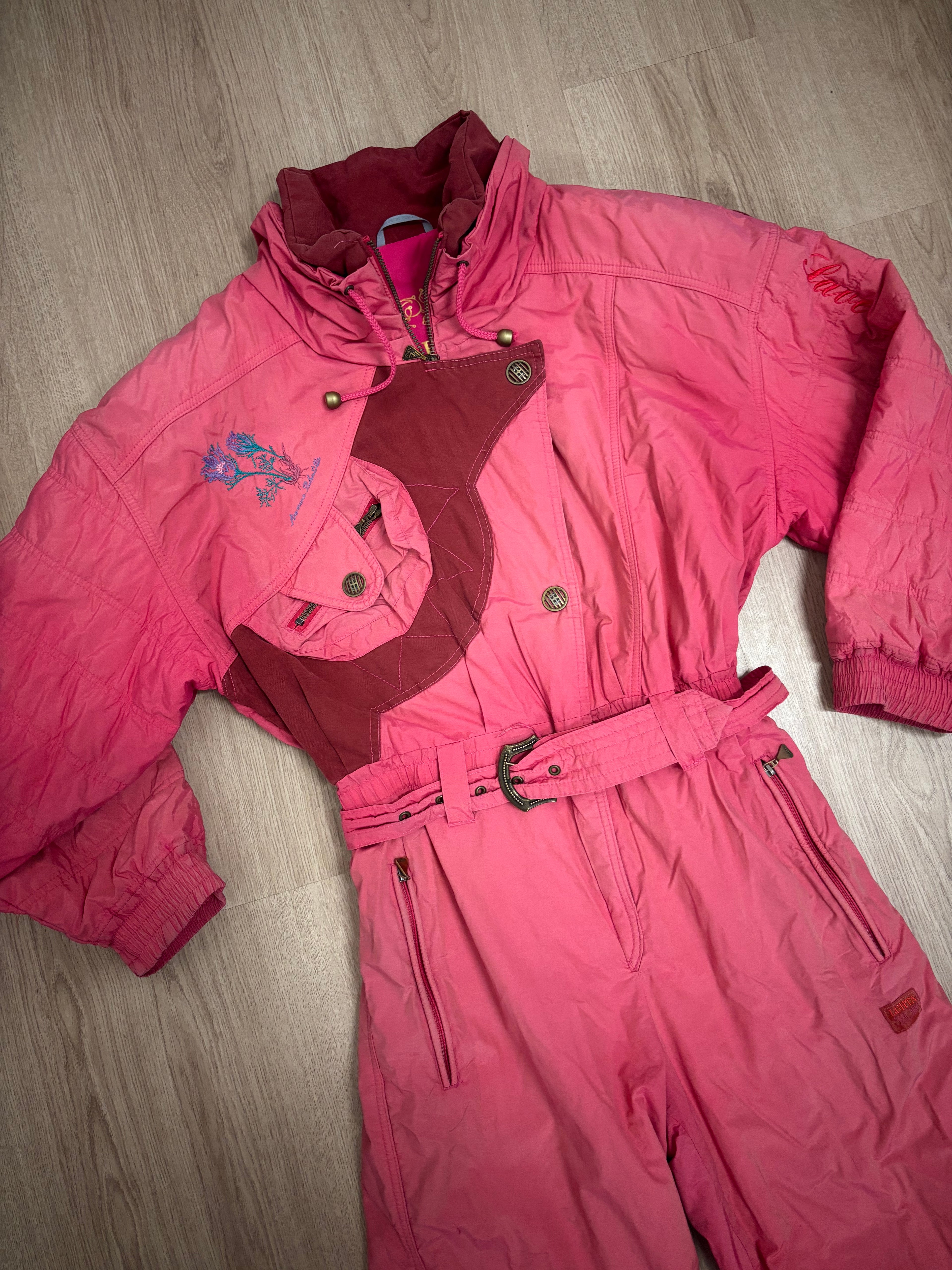 Vintage retro skipak - roze met borduursel maat L