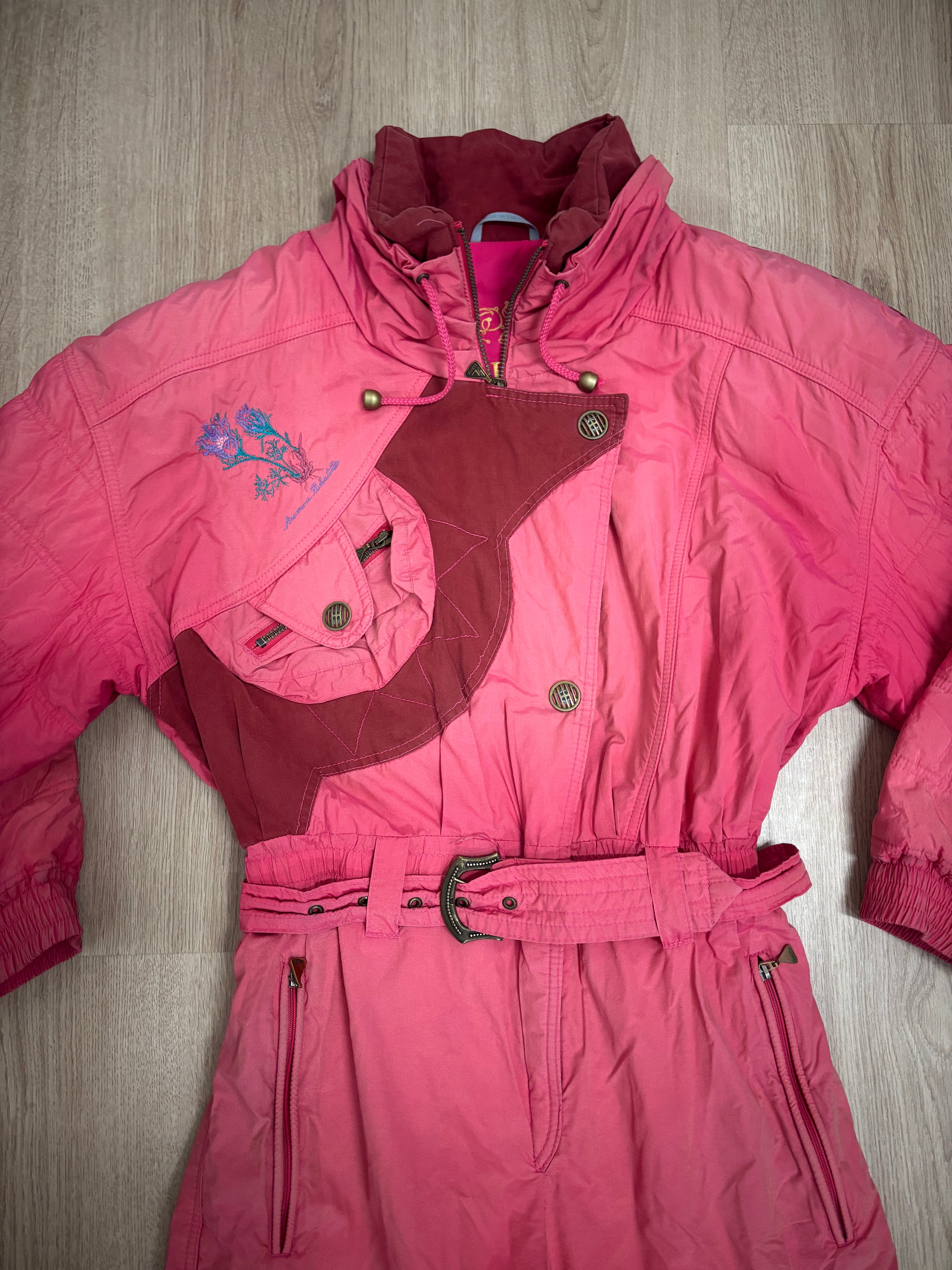 Vintage retro skipak - roze met borduursel maat L