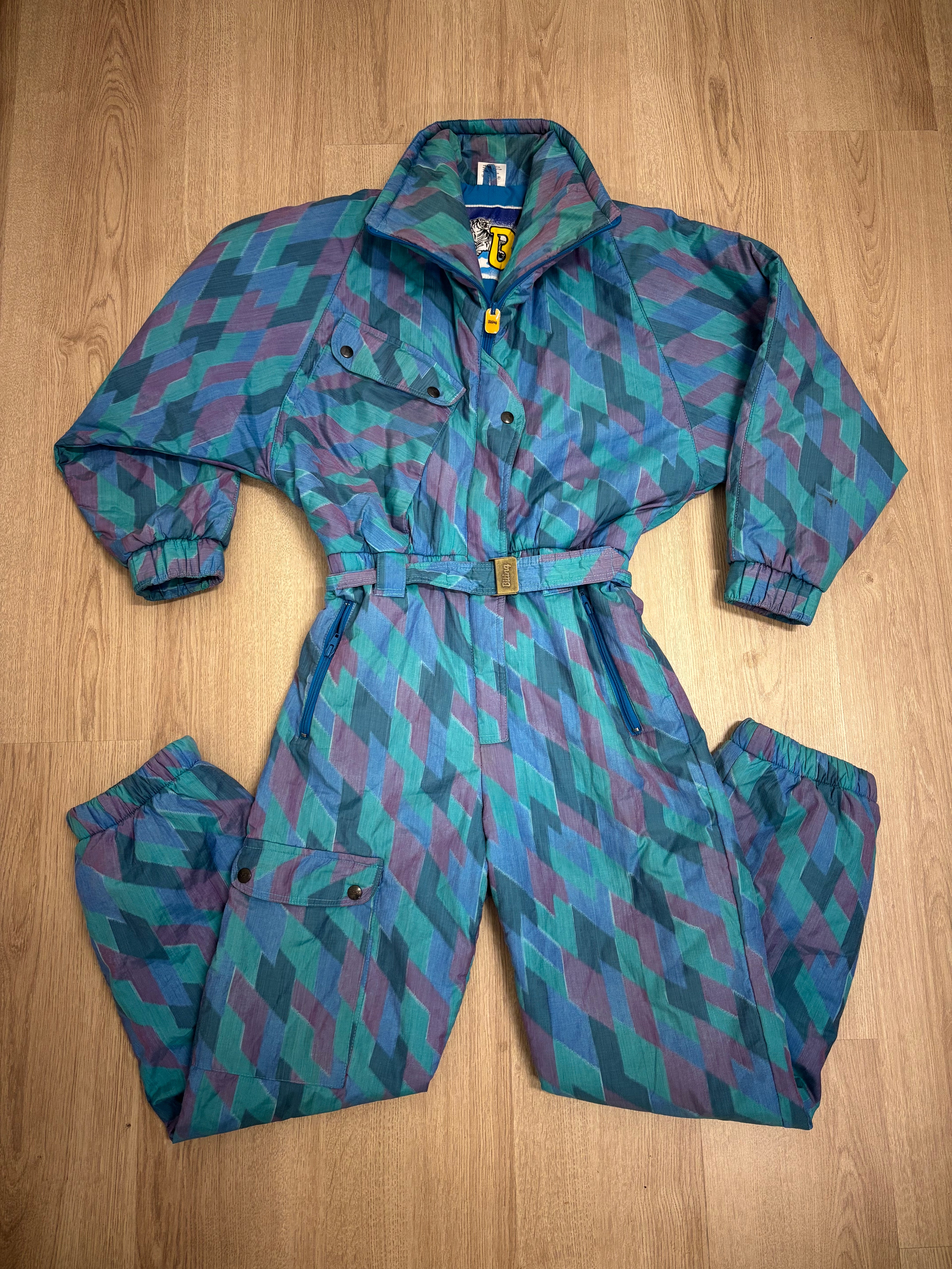 Vintage retro skipak - Blauw, rood, groen, print maat M/L