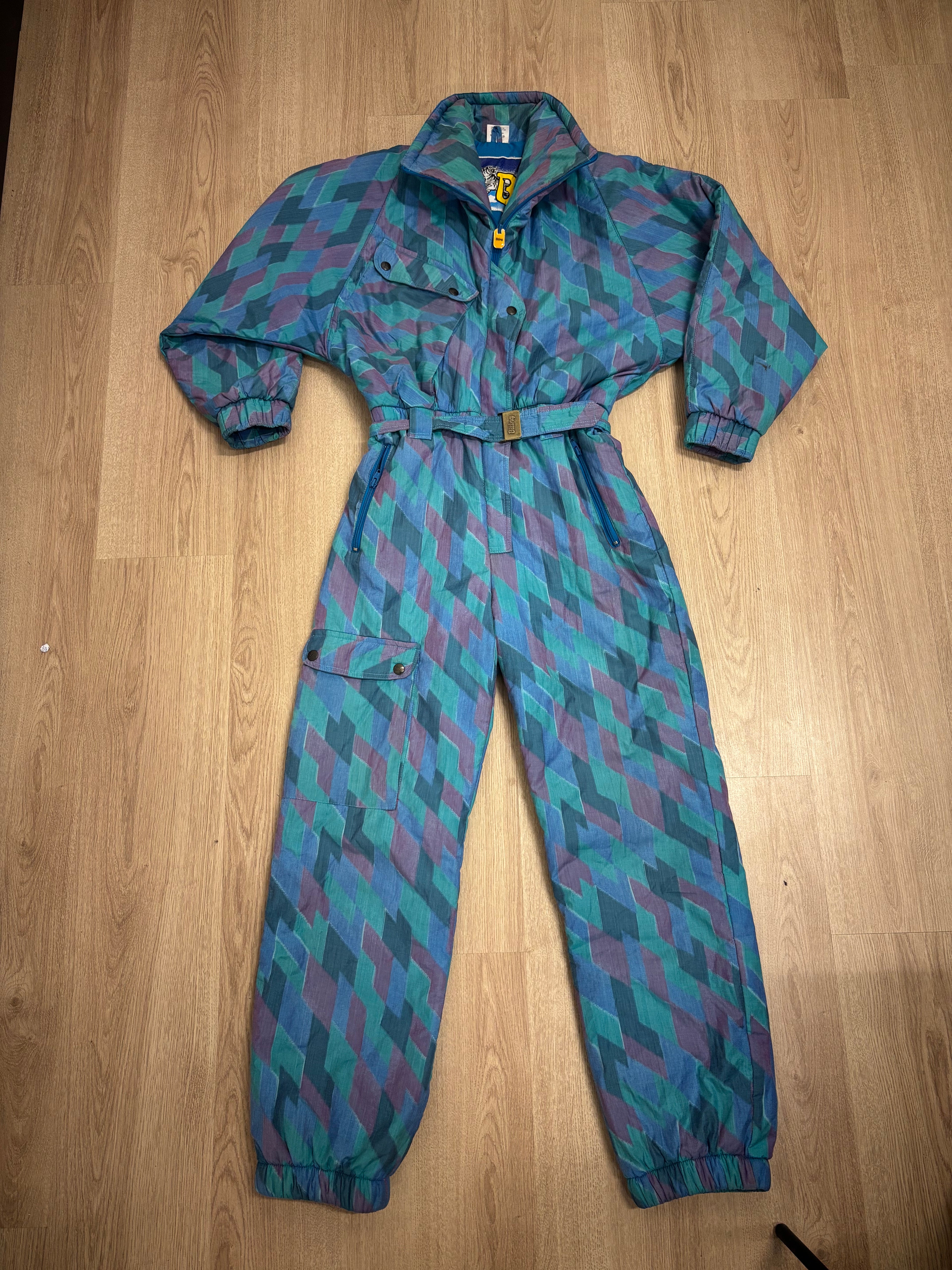 Vintage retro skipak - Blauw, rood, groen, print maat M/L