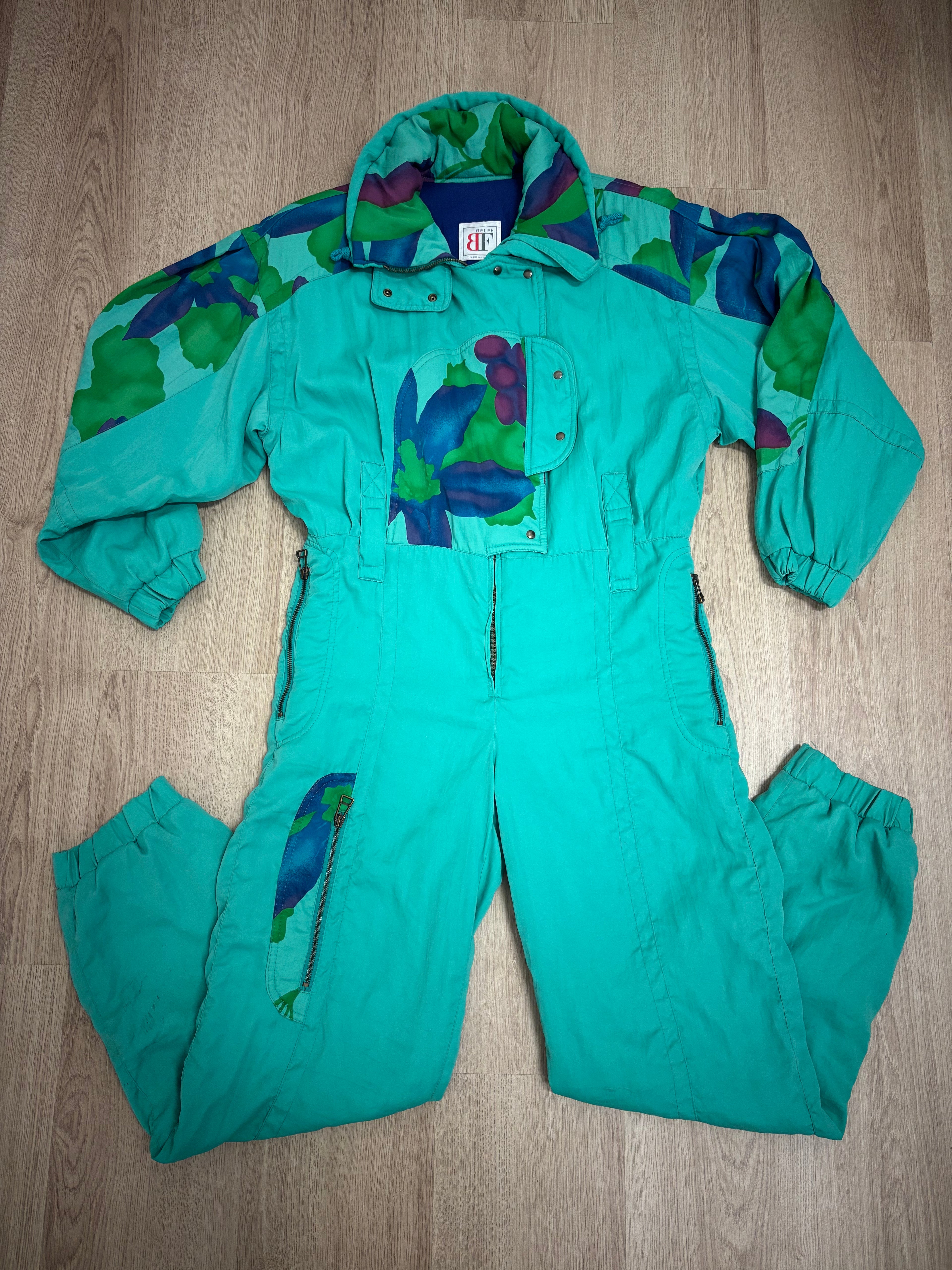 Vintage retro skipak - groen / turquoise met print maat M-L