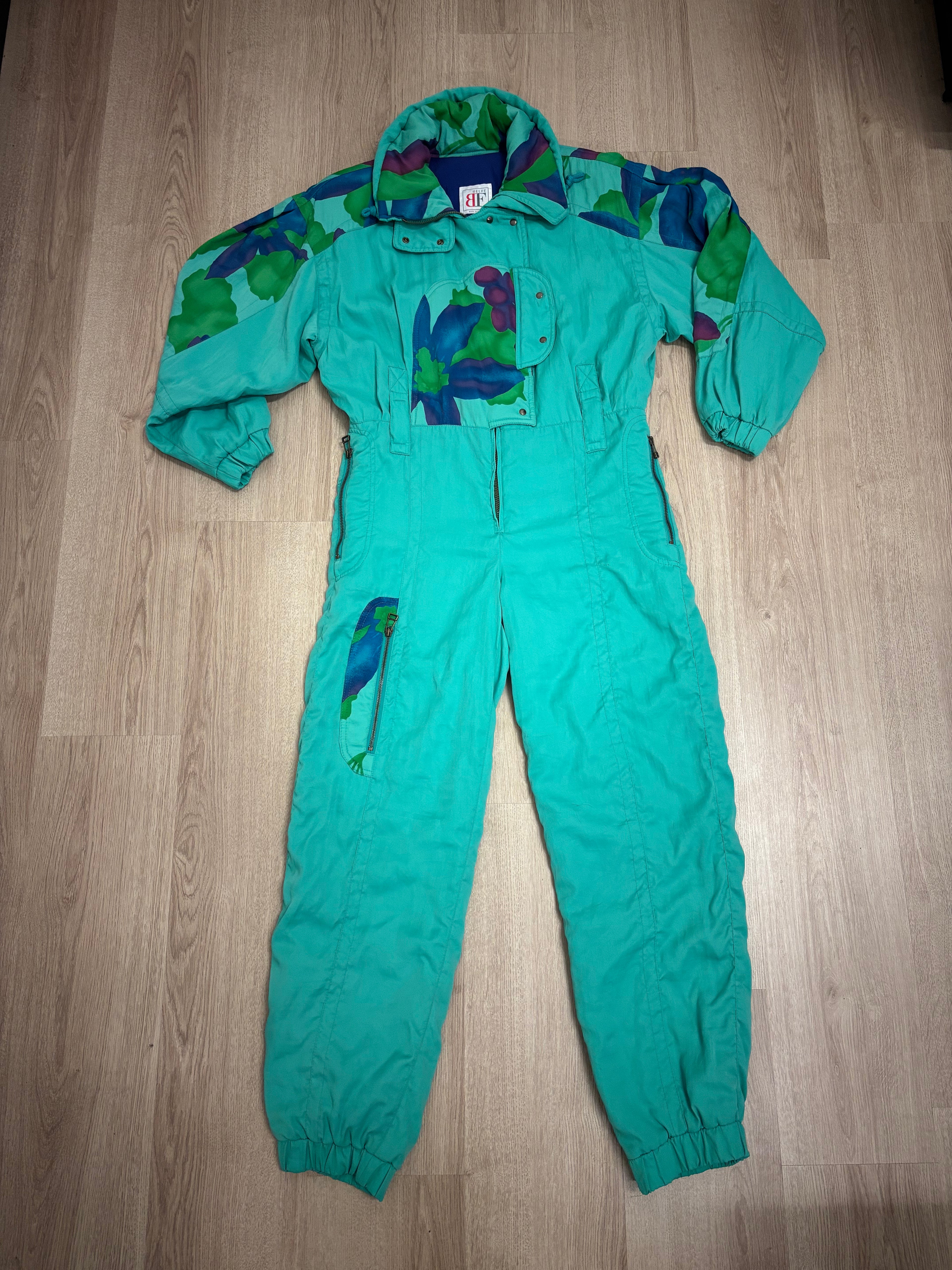 Vintage retro skipak - groen / turquoise met print maat M-L