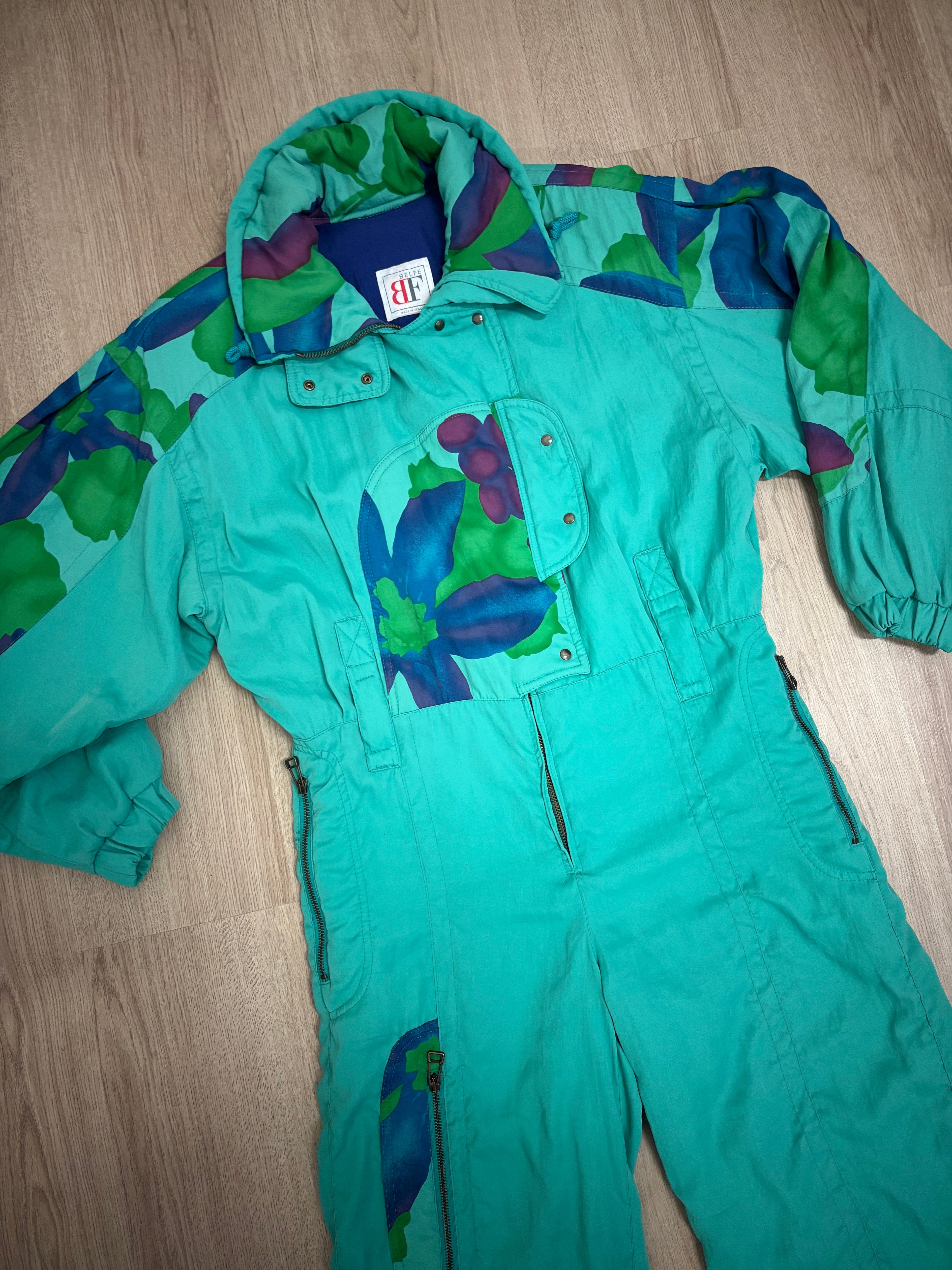 Vintage retro skipak - groen / turquoise met print maat M-L