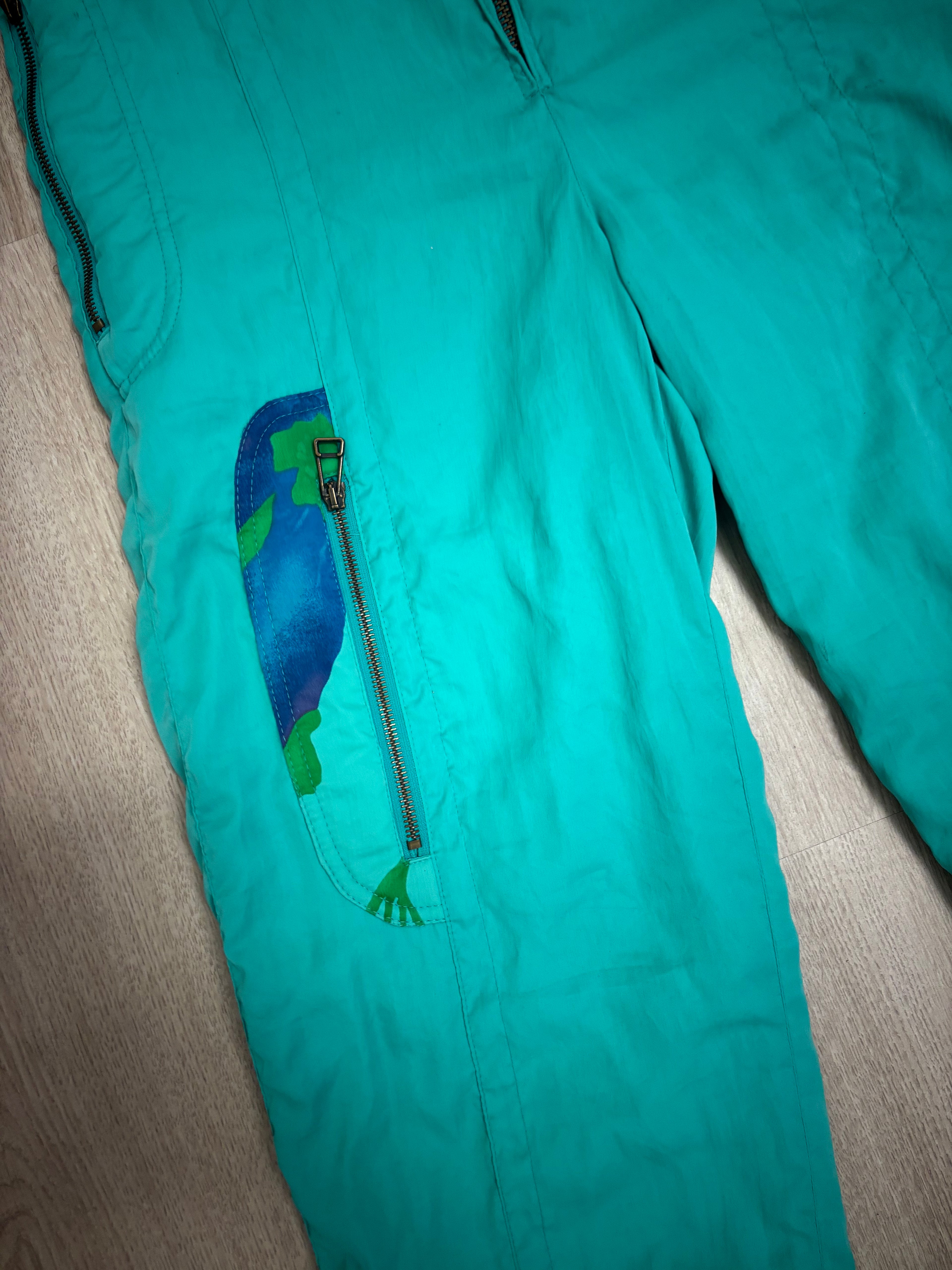 Vintage retro skipak - groen / turquoise met print maat M-L