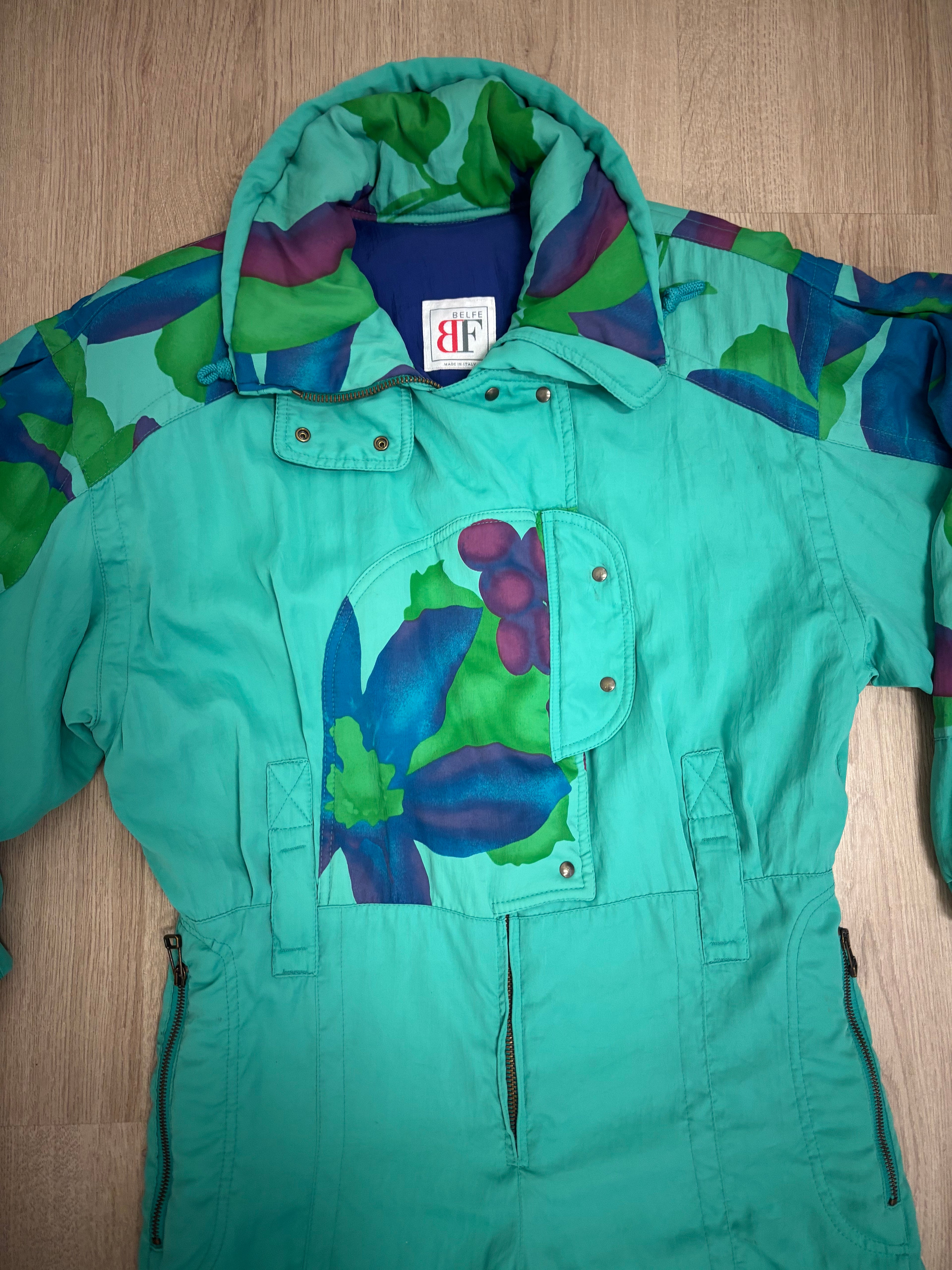 Vintage retro skipak - groen / turquoise met print maat M-L