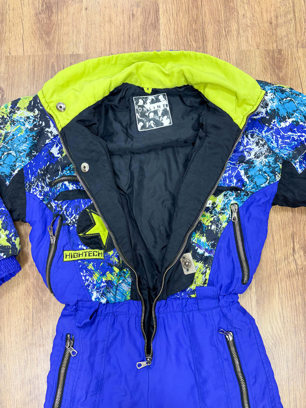 Vintage retro skipak - blauw / paars met print maat M