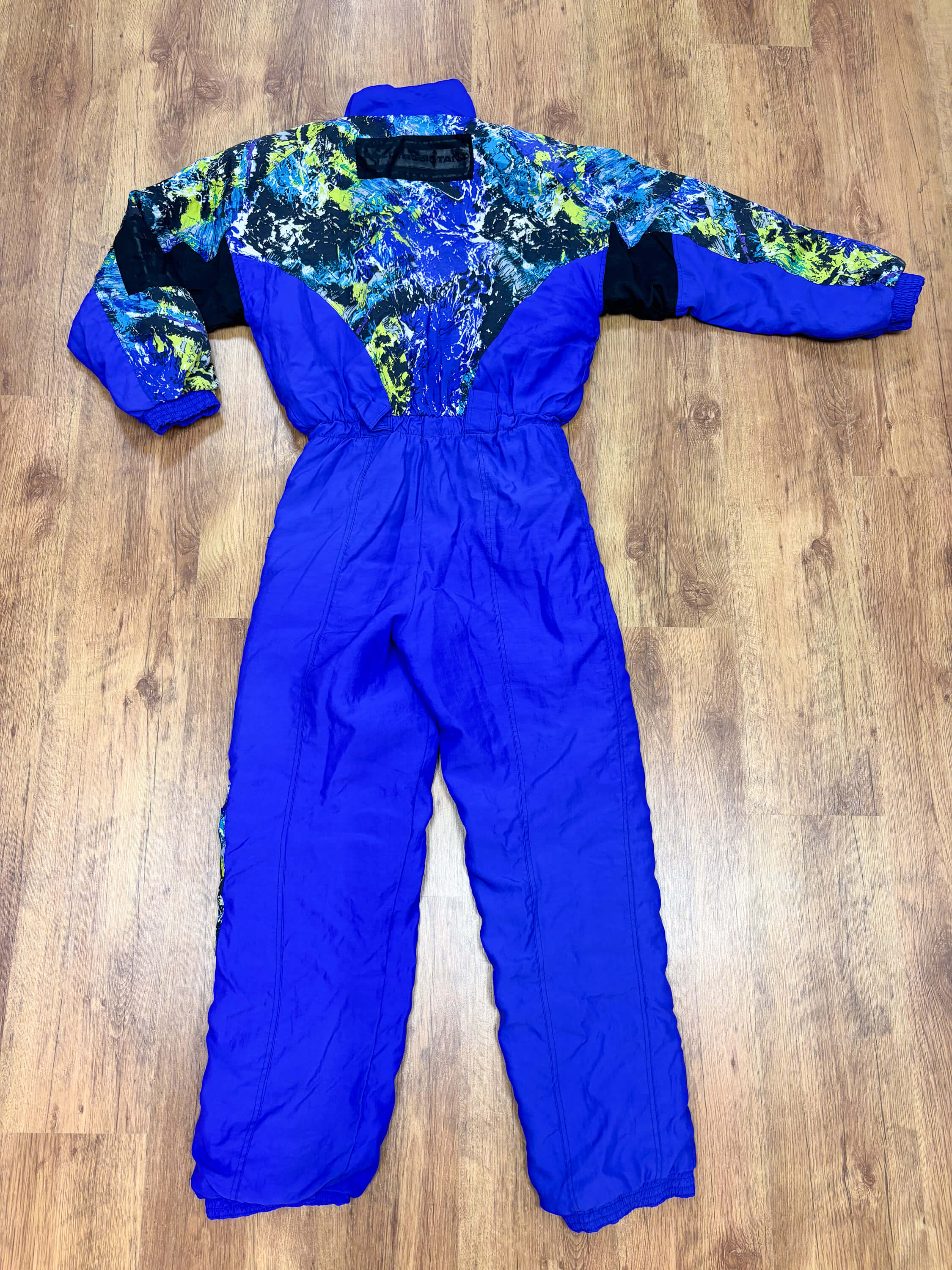 Vintage retro skipak - blauw / paars met print maat M