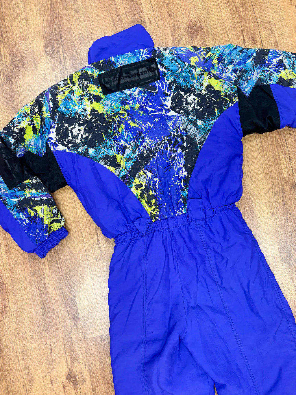 Vintage retro skipak - blauw / paars met print maat M