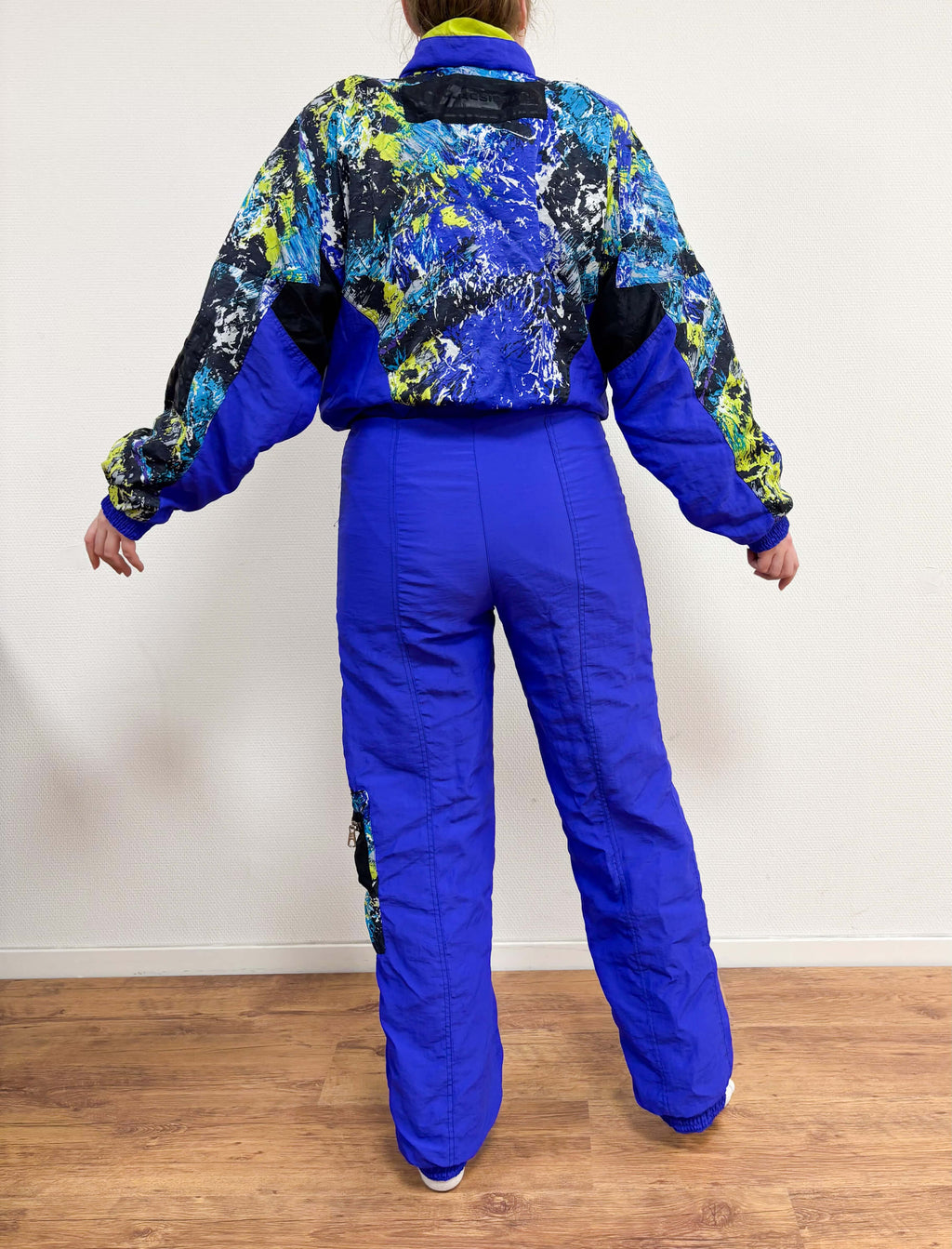 Vintage retro skipak - blauw / paars met print maat M