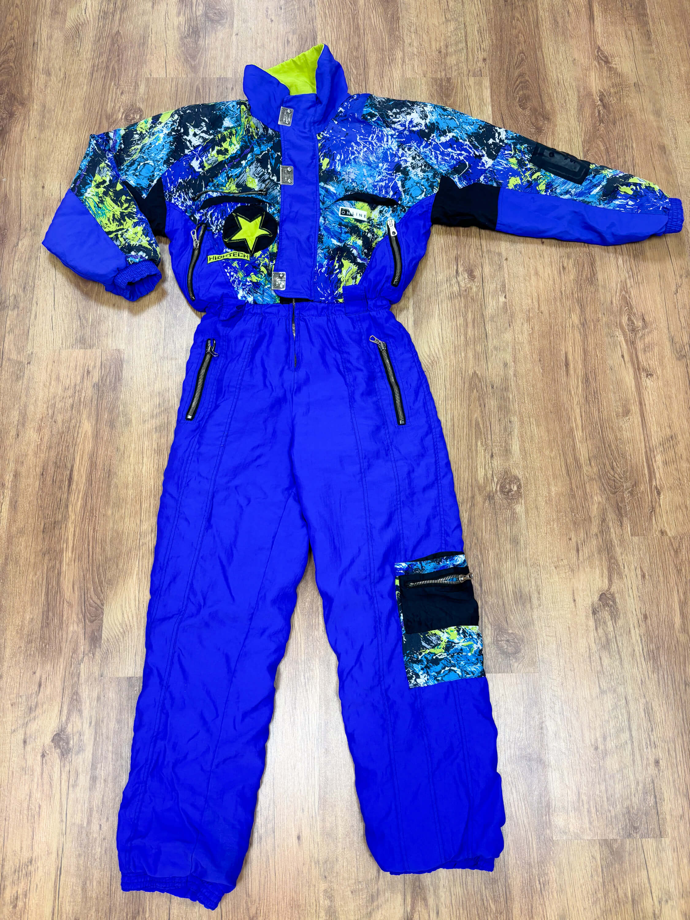 Vintage retro skipak - blauw / paars met print maat M