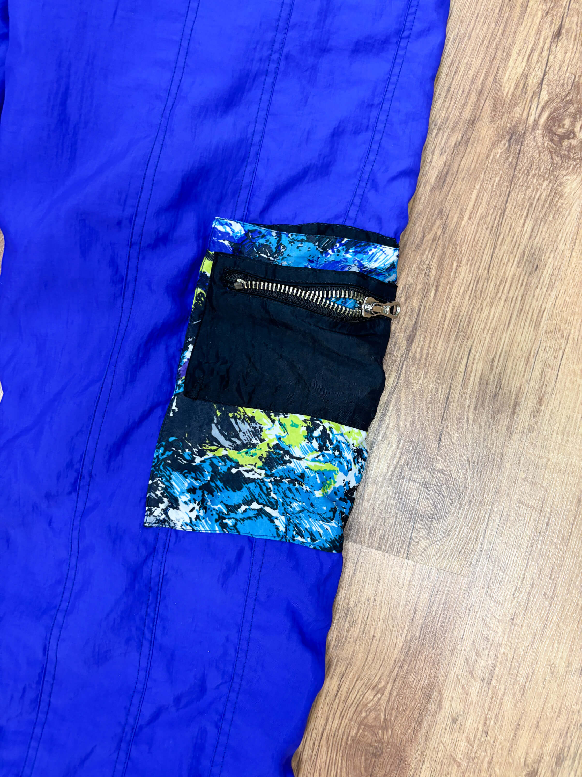 Vintage retro skipak - blauw / paars met print maat M