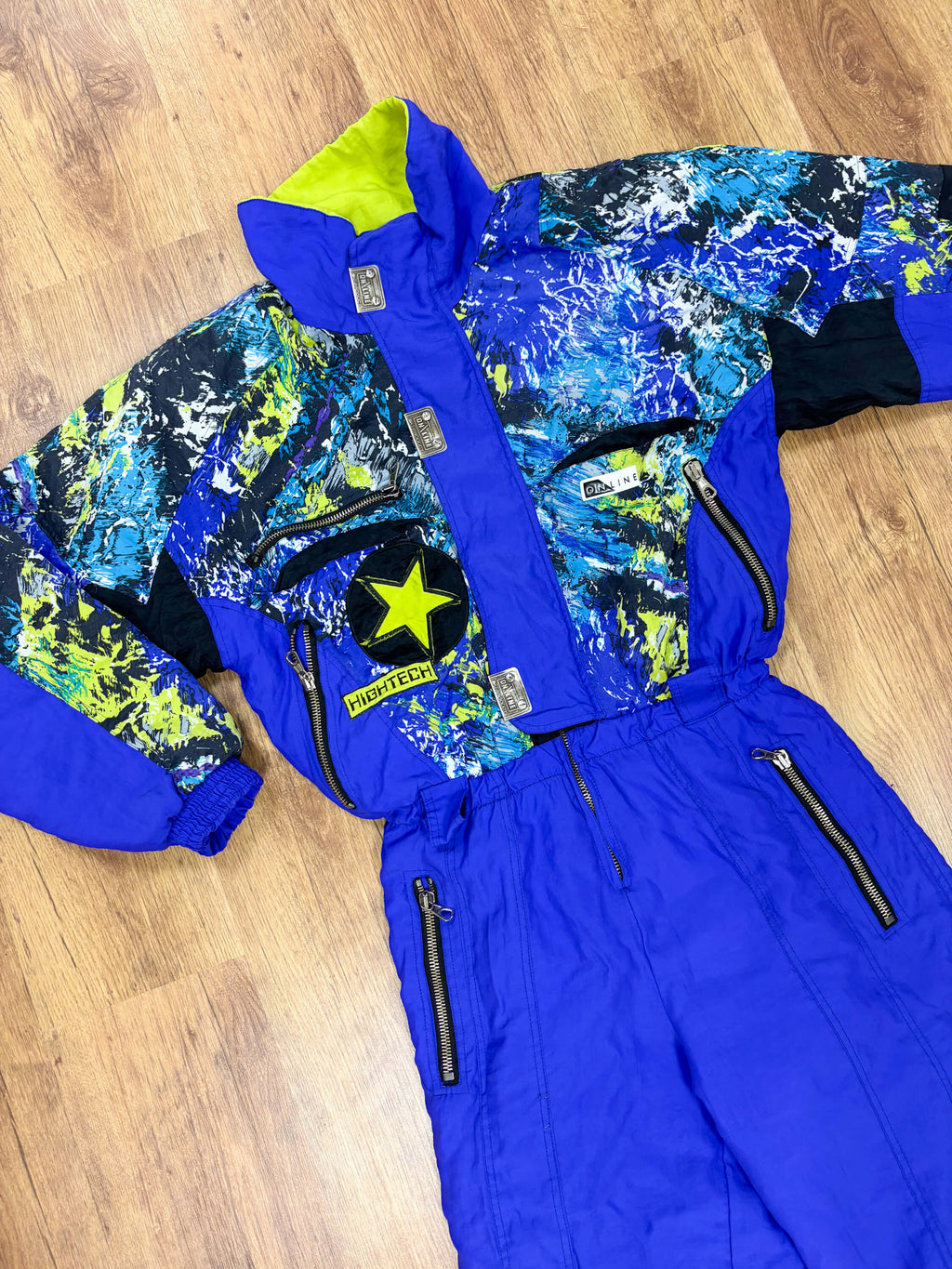 Vintage retro skipak - blauw / paars met print maat M