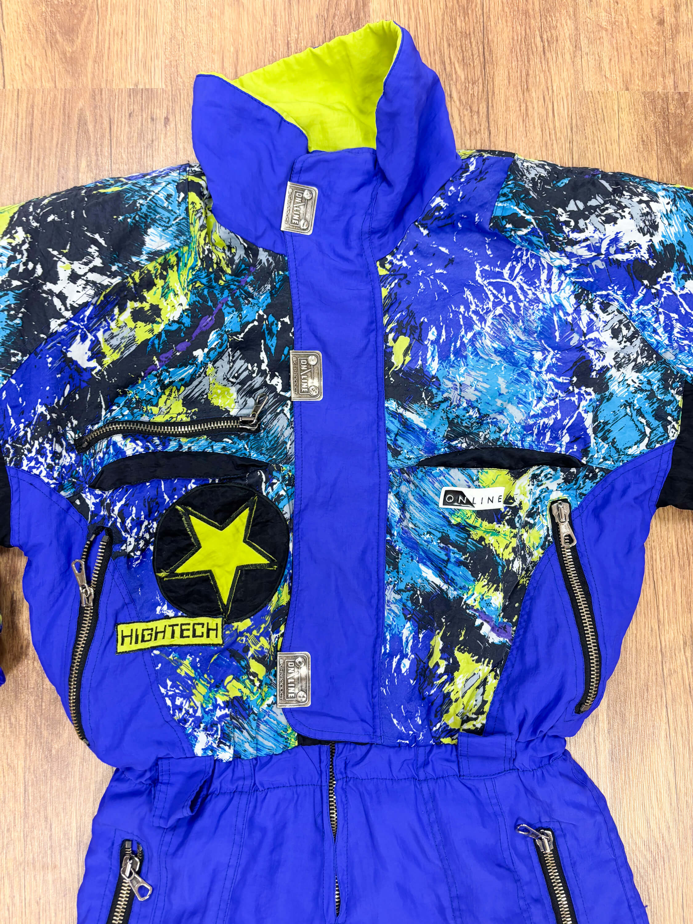 Vintage retro skipak - blauw / paars met print maat M