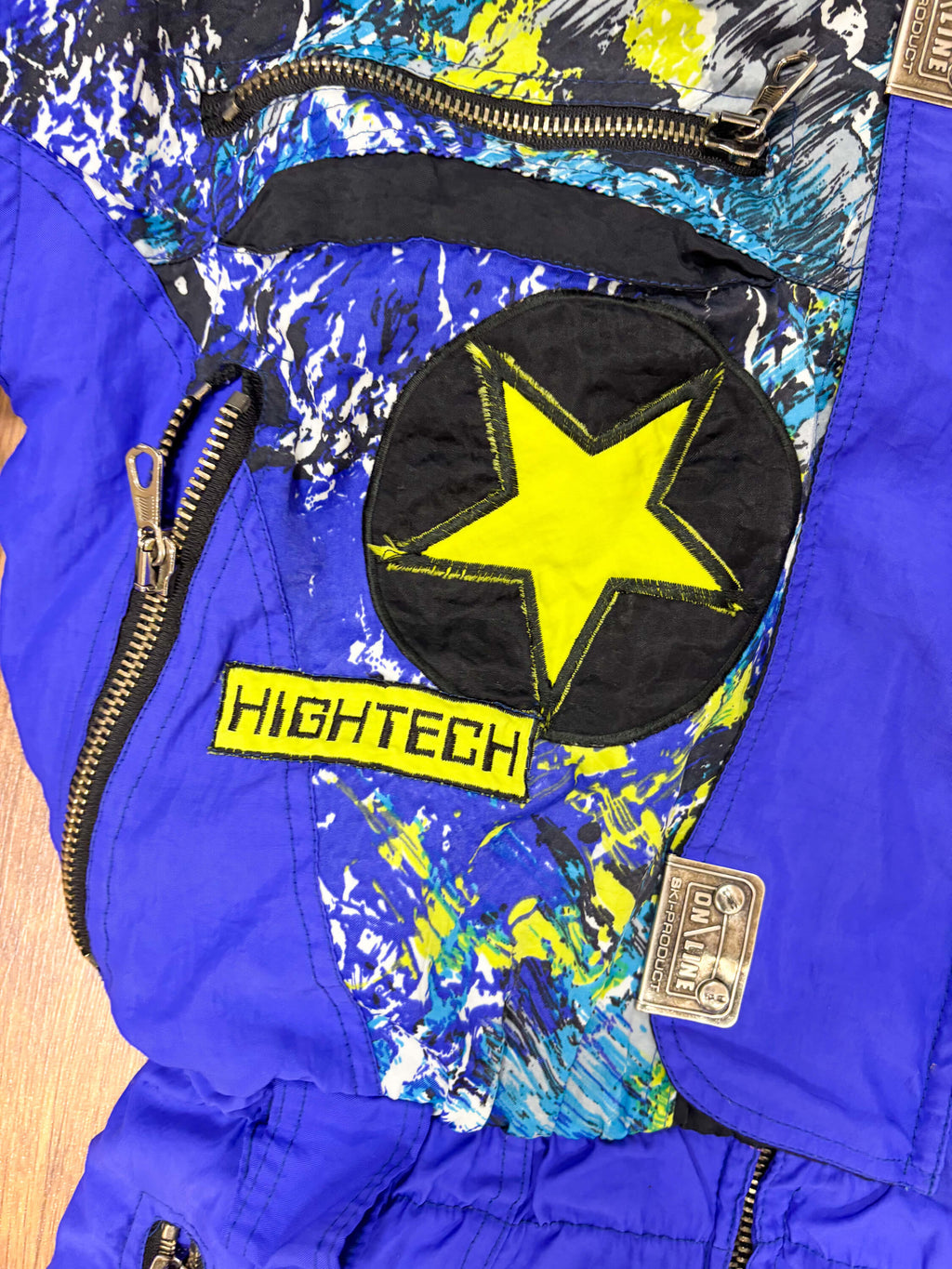 Vintage retro skipak - blauw / paars met print maat M