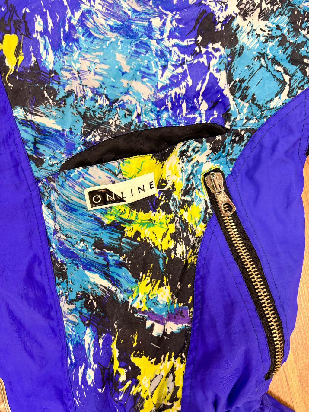 Vintage retro skipak - blauw / paars met print maat M