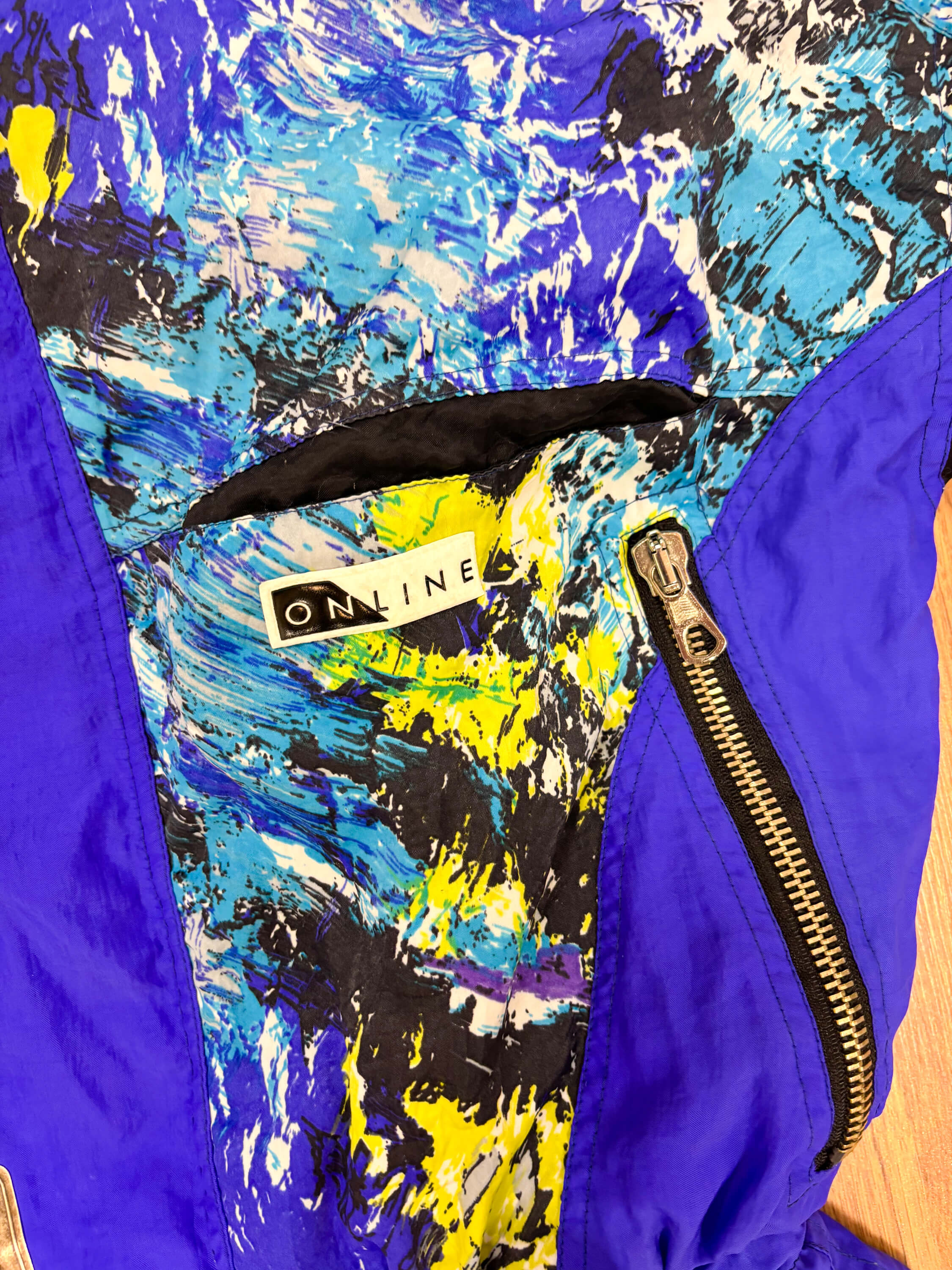 Vintage retro skipak - blauw / paars met print maat M