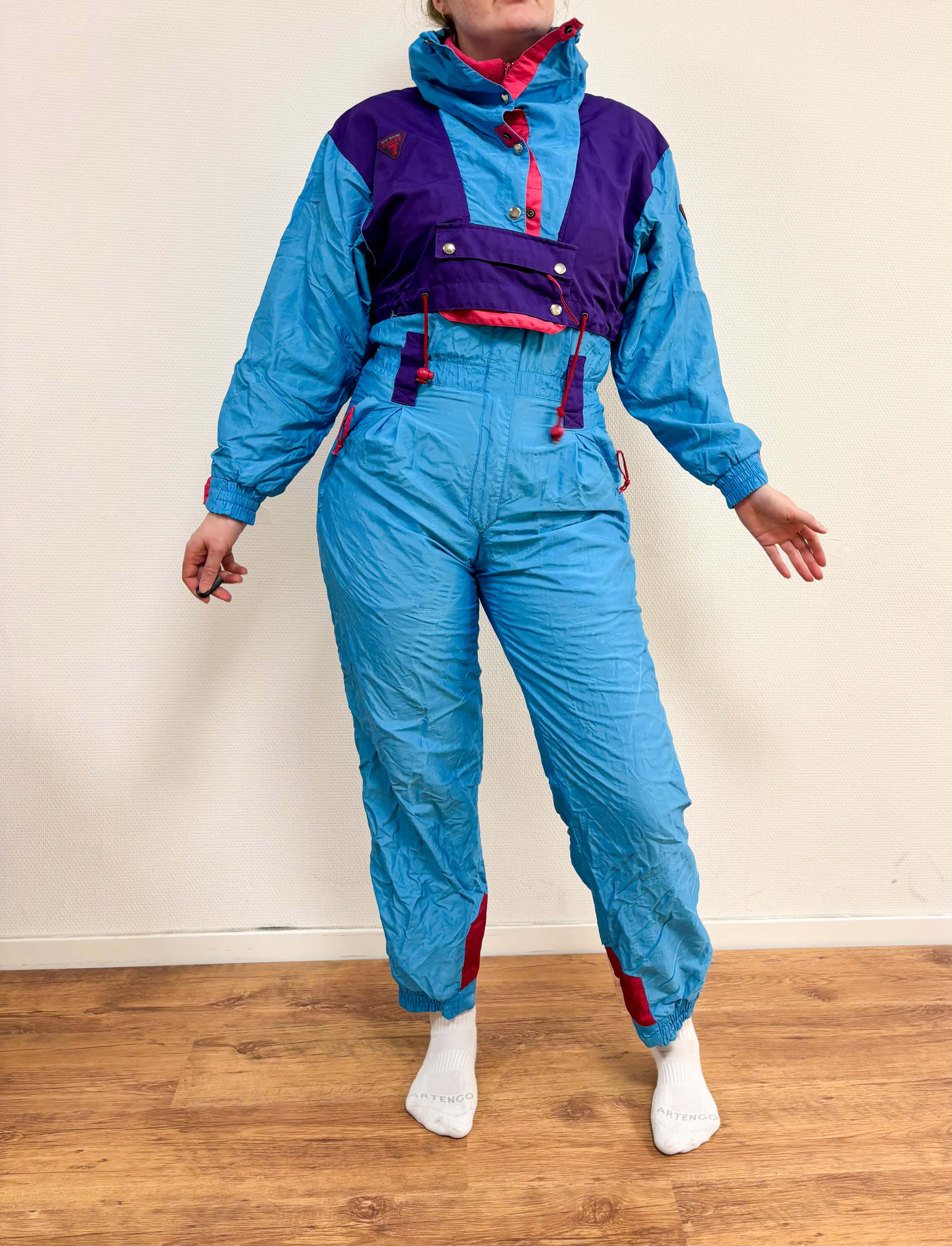 Vintage retro skipak - Degre 7 lichtblauw, paars, rood maat S