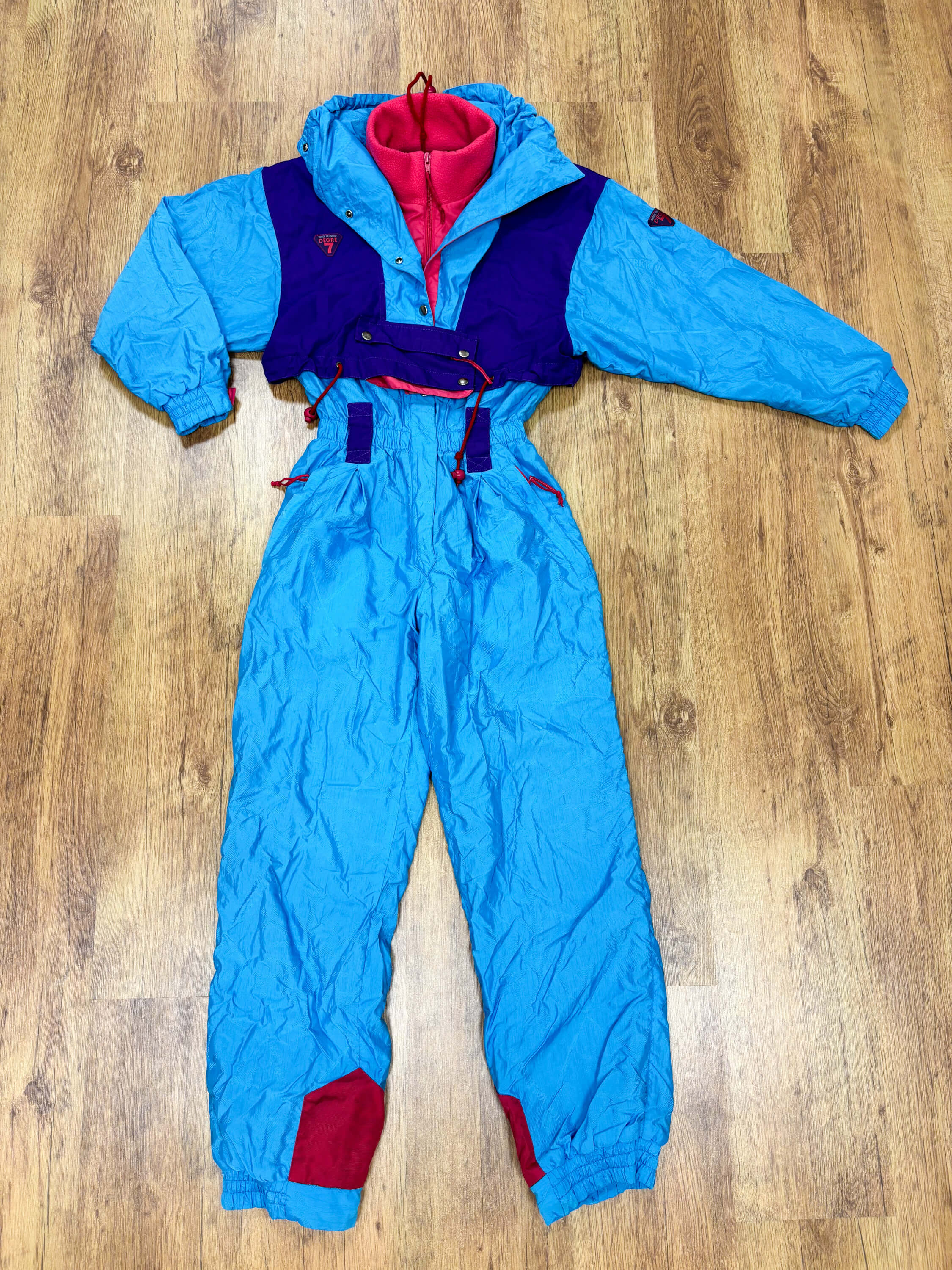 Vintage retro skipak - Degre 7 lichtblauw, paars, rood maat S