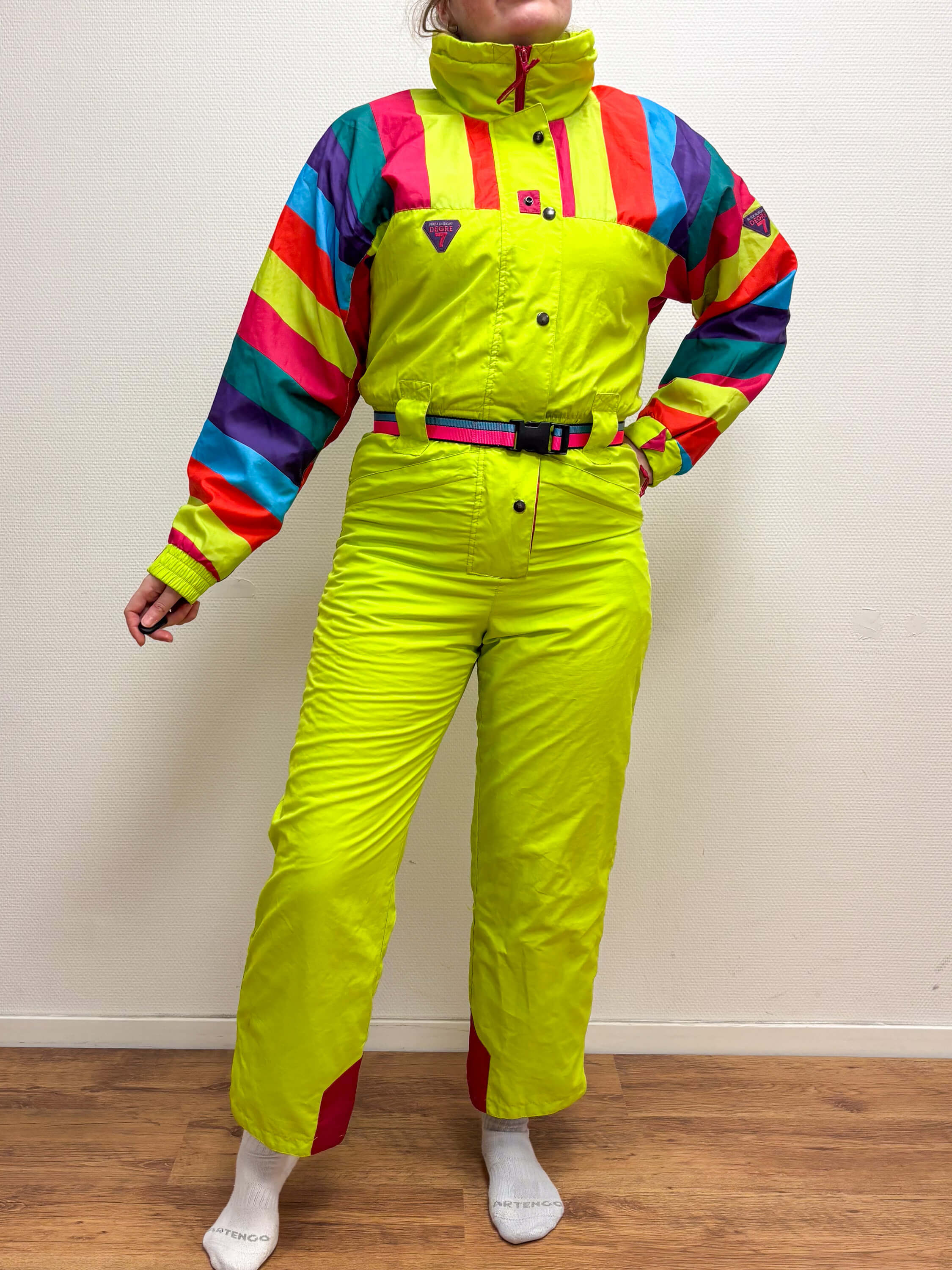 Vintage retro skipak - Degre 7 neon geel multicolor maat S/M