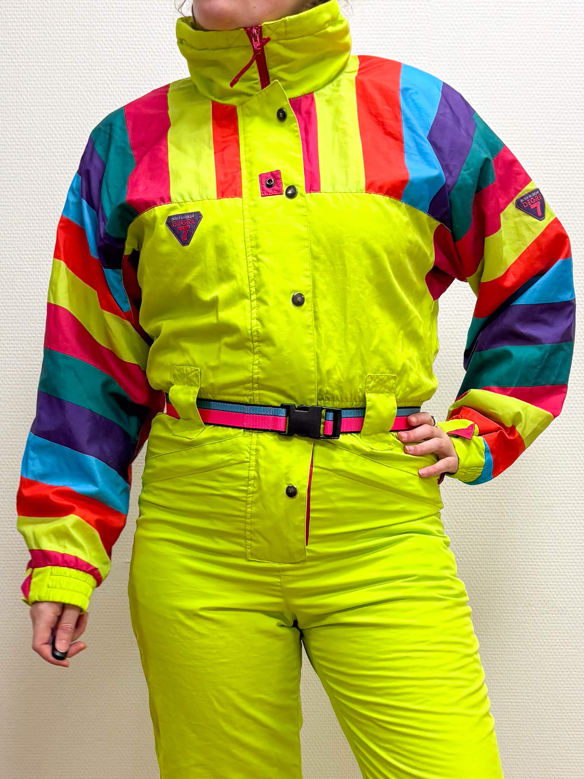 Vintage retro skipak - Degre 7 neon geel multicolor maat S/M