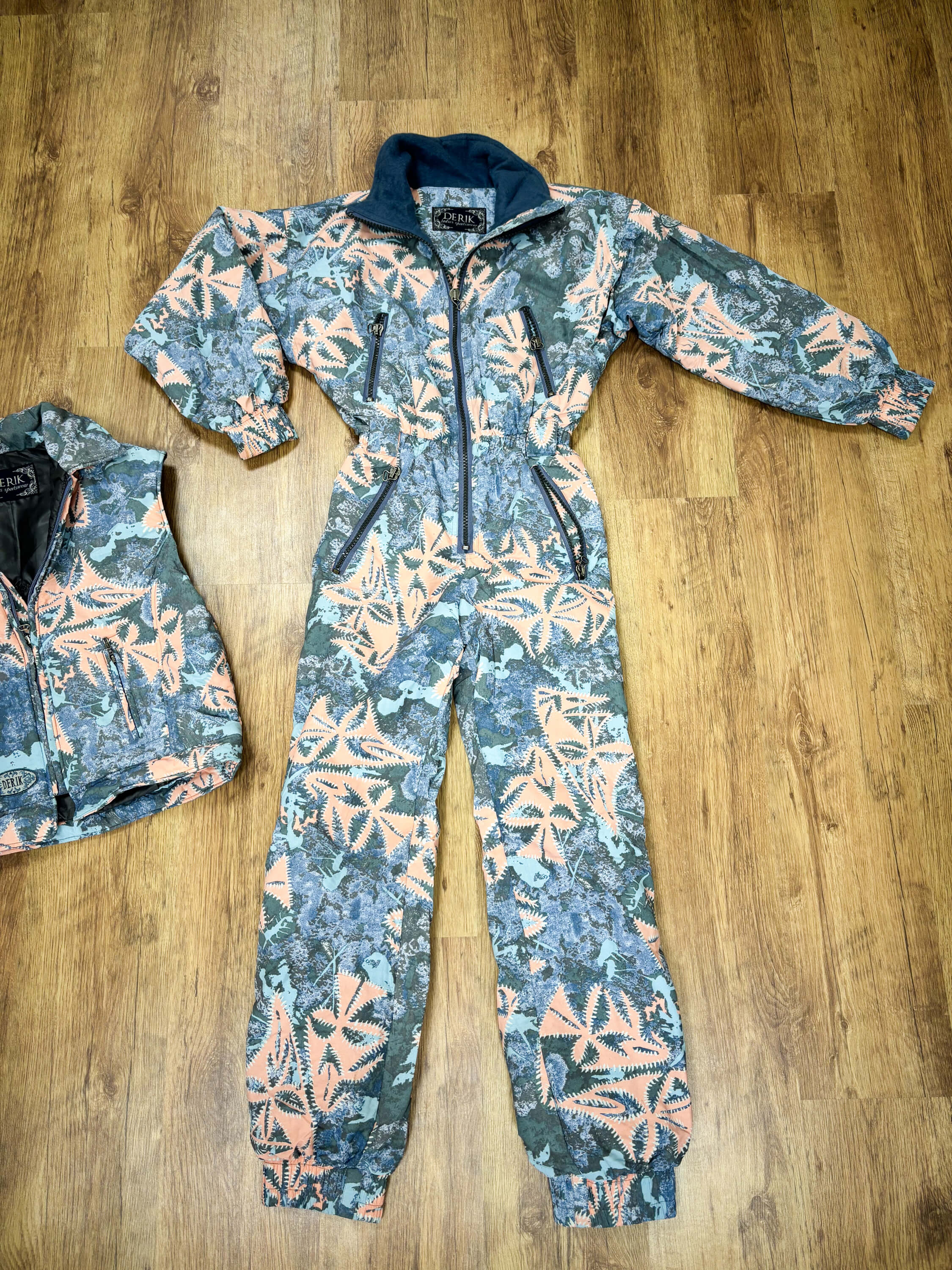 Vintage retro skipak - Derik grijs, zalmroze print maat M