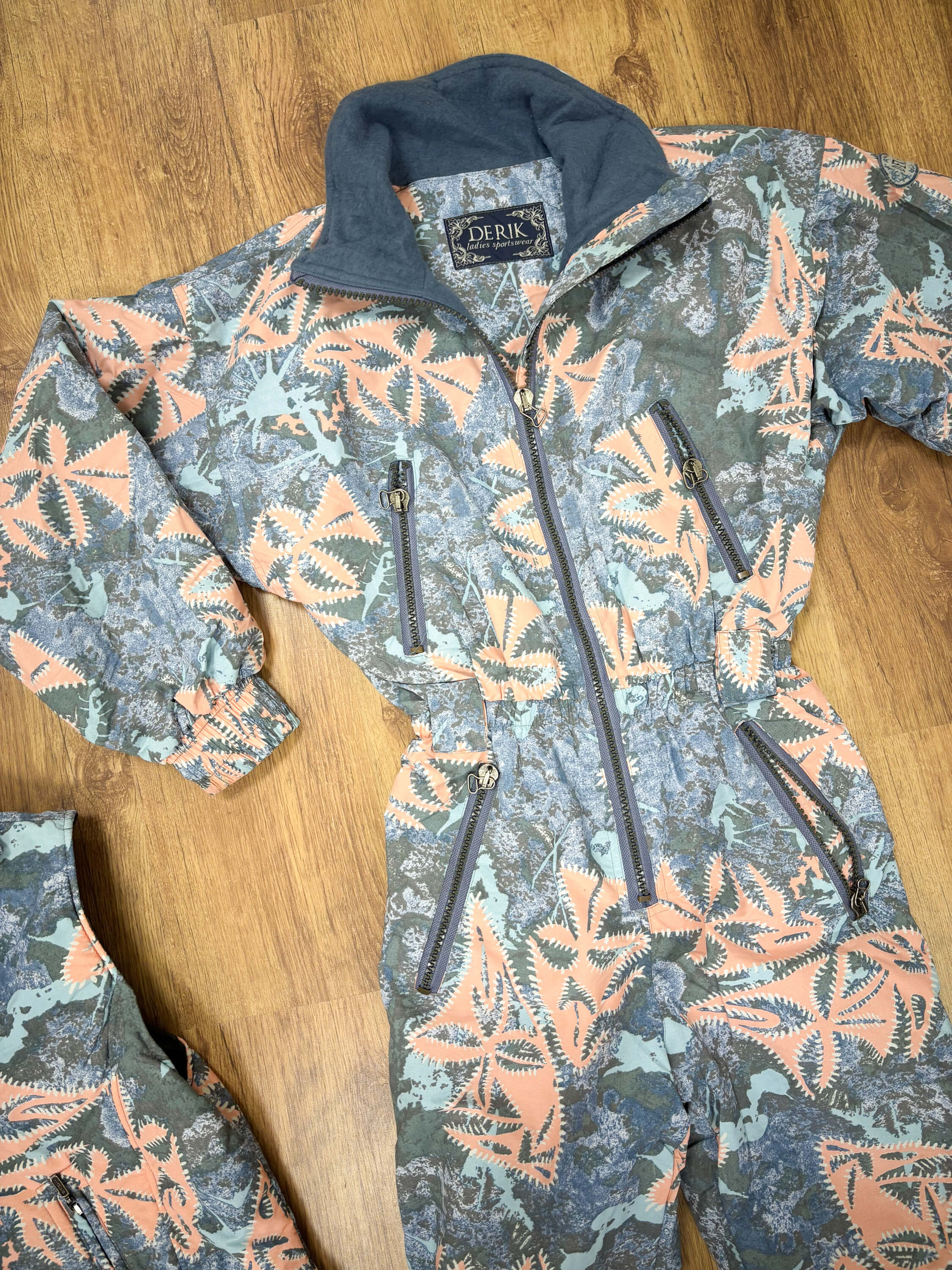 Vintage retro skipak - Derik grijs, zalmroze print maat M