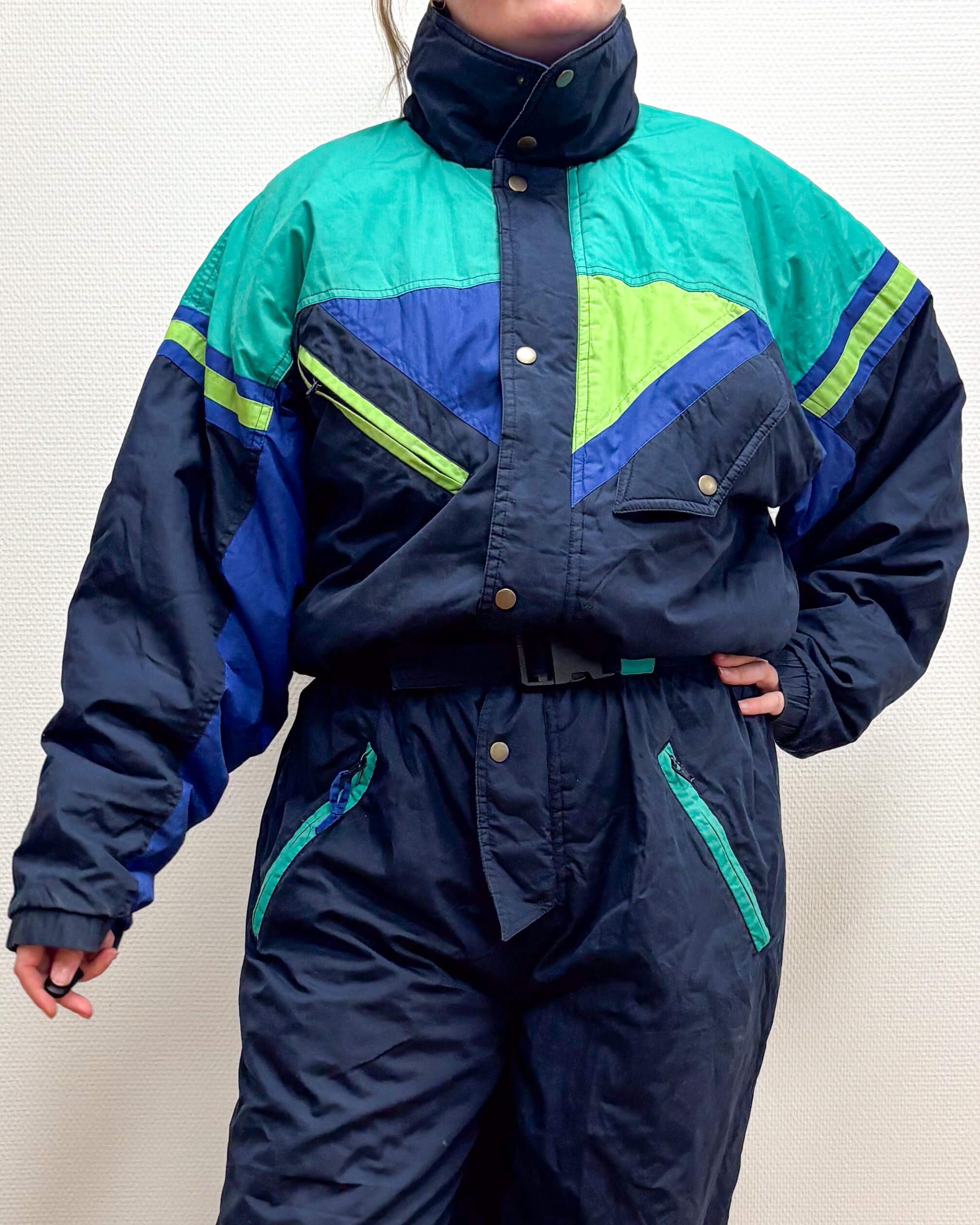 Vintage retro skipak - donkerblauw, blauw, turquoise, groen maat L/XL