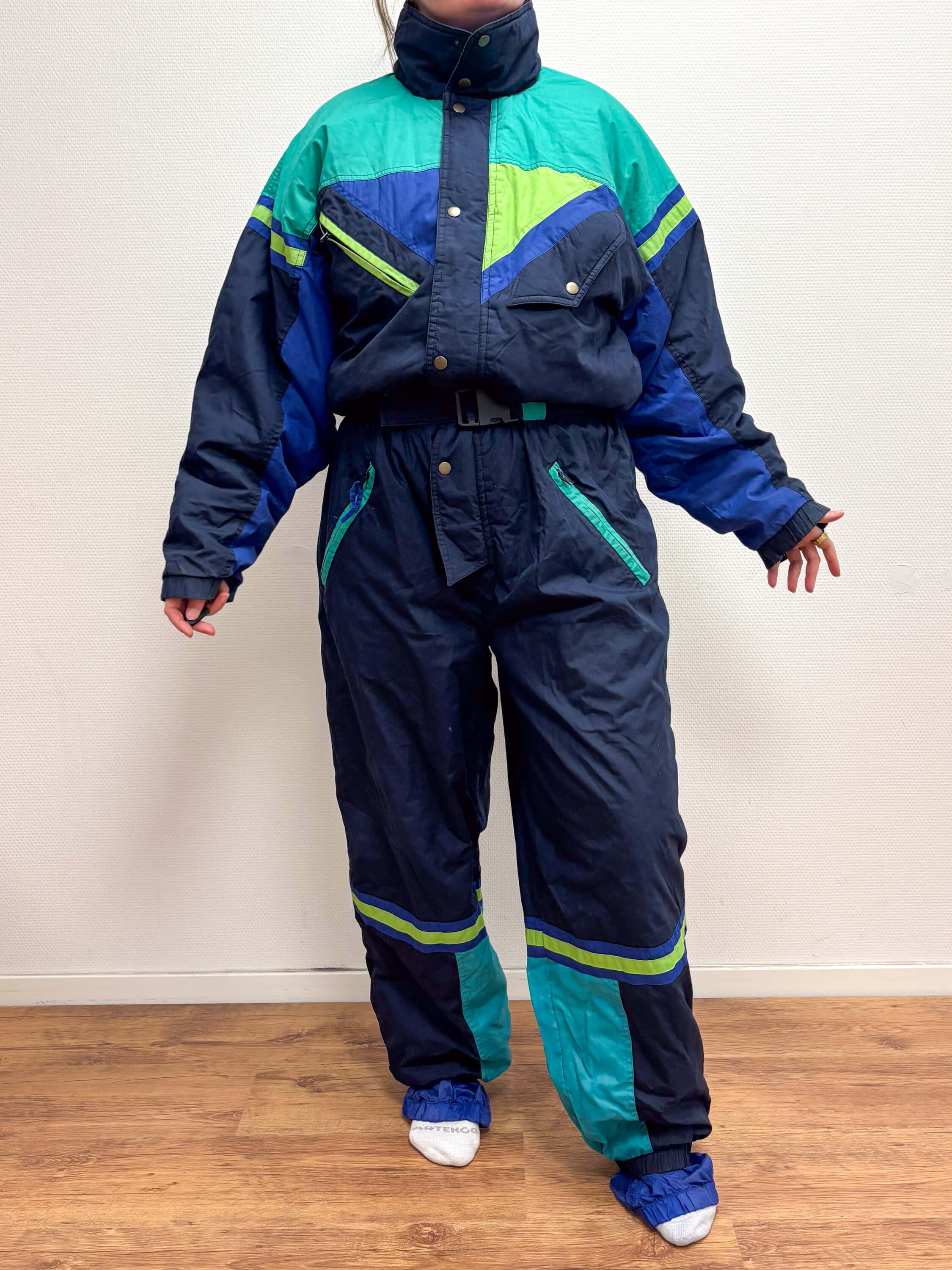 Vintage retro skipak - donkerblauw, blauw, turquoise, groen maat L/XL